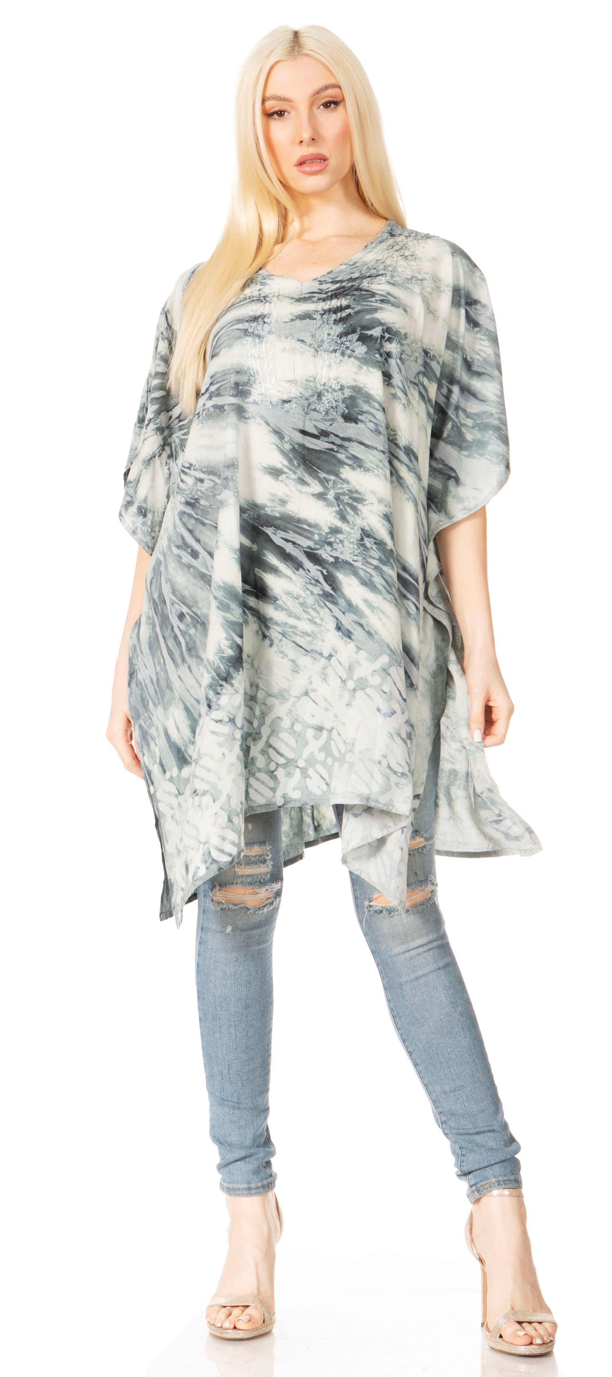 Sakkas Marcy Women's V-neck Caftan Top Tunic Dress - Perfect for Summer Boho Style & Swinging Coverup - Buy One, Get One 50% Off