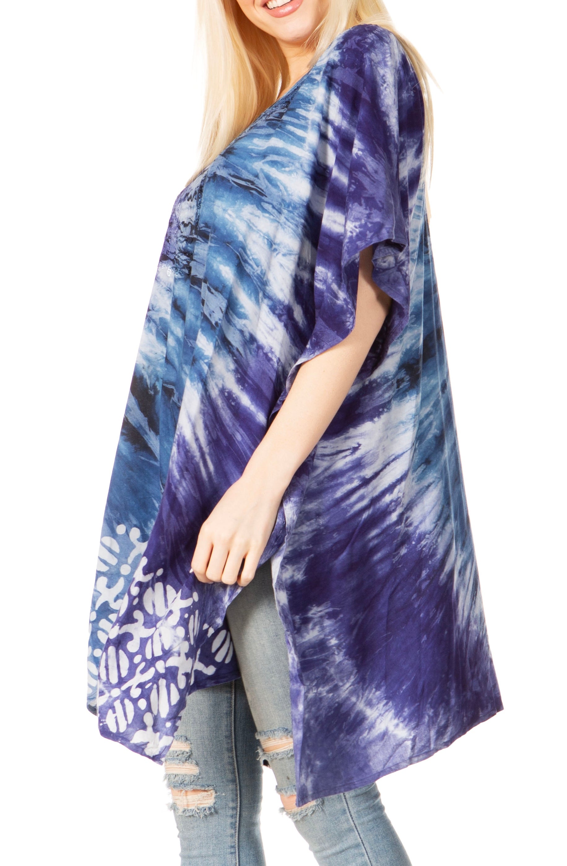 Sakkas Marcy Women's V-neck Caftan Top Tunic Dress - Perfect for Summer Boho Style & Swinging Coverup - Buy One, Get One 50% Off