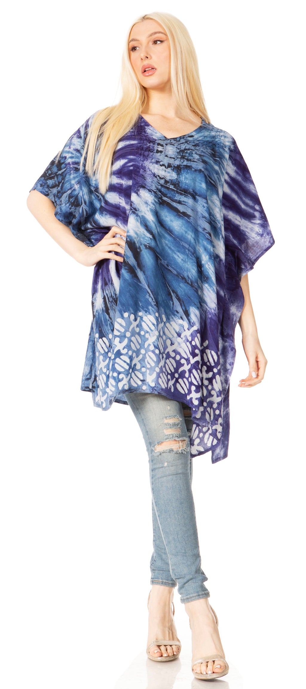 Sakkas Marcy Women's V-neck Caftan Top Tunic Dress - Perfect for Summer Boho Style & Swinging Coverup - Buy One, Get One 50% Off