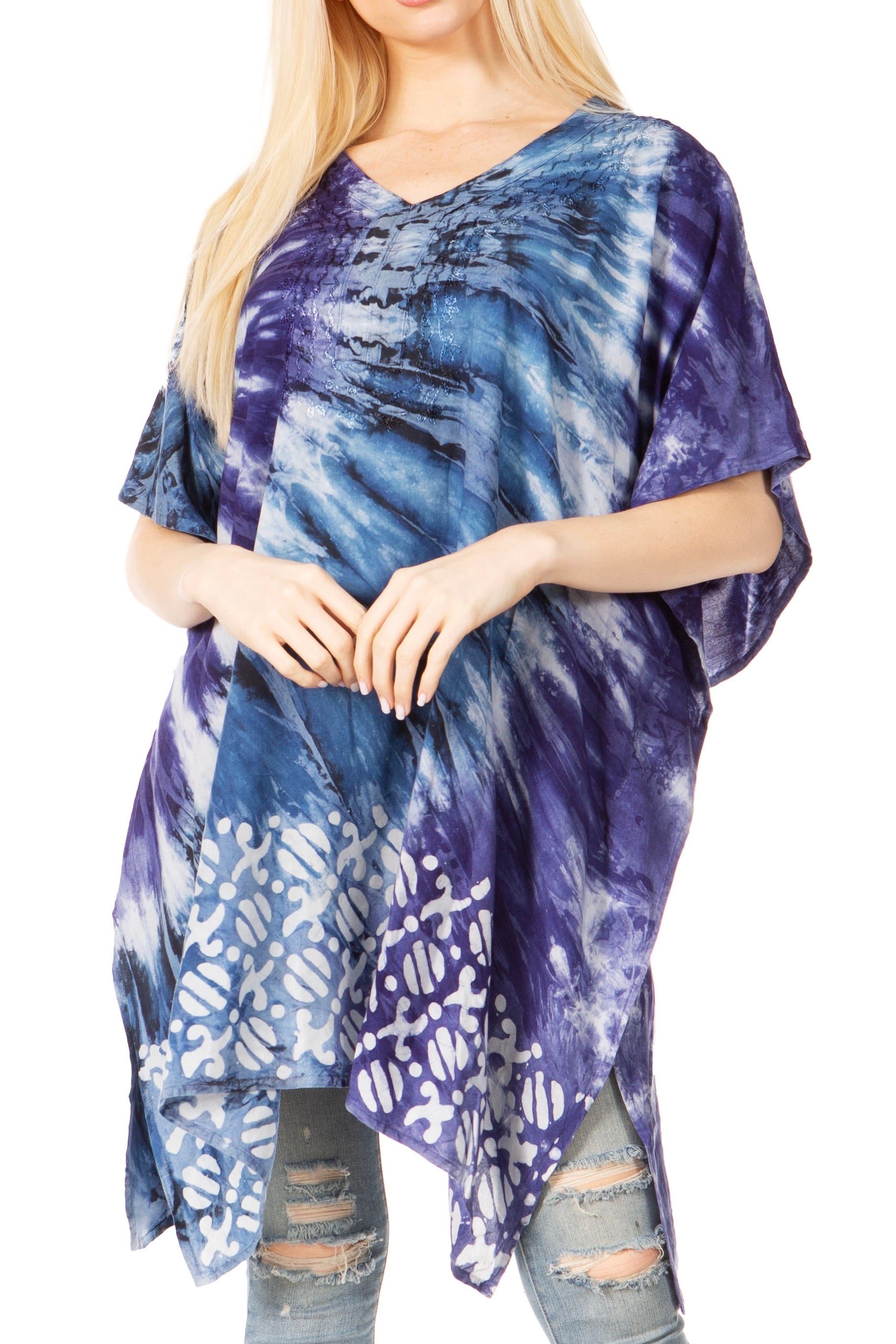 Sakkas Marcy Women's V-neck Caftan Top Tunic Dress - Perfect for Summer Boho Style & Swinging Coverup - Buy One, Get One 50% Off