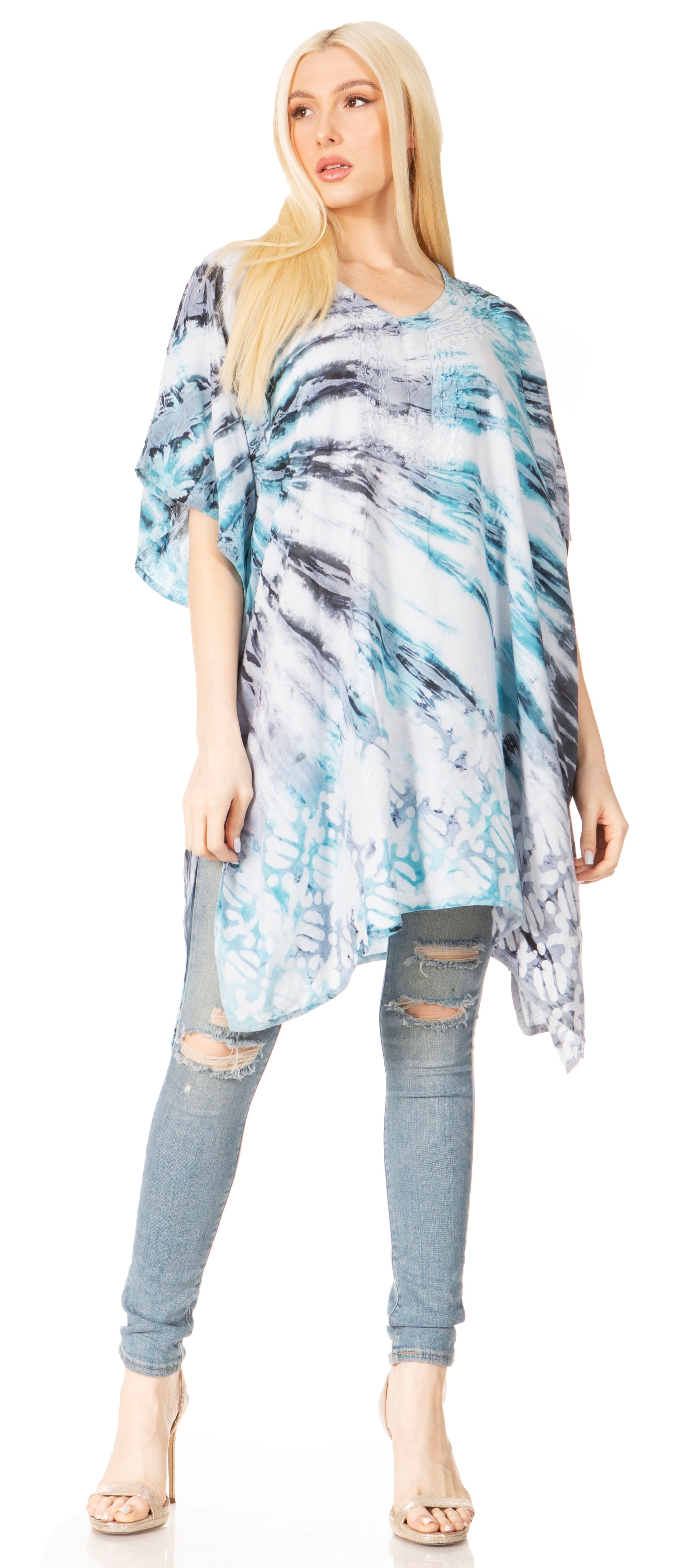 Sakkas Marcy Women's V-neck Caftan Top Tunic Dress - Perfect for Summer Boho Style & Swinging Coverup - Buy One, Get One 50% Off