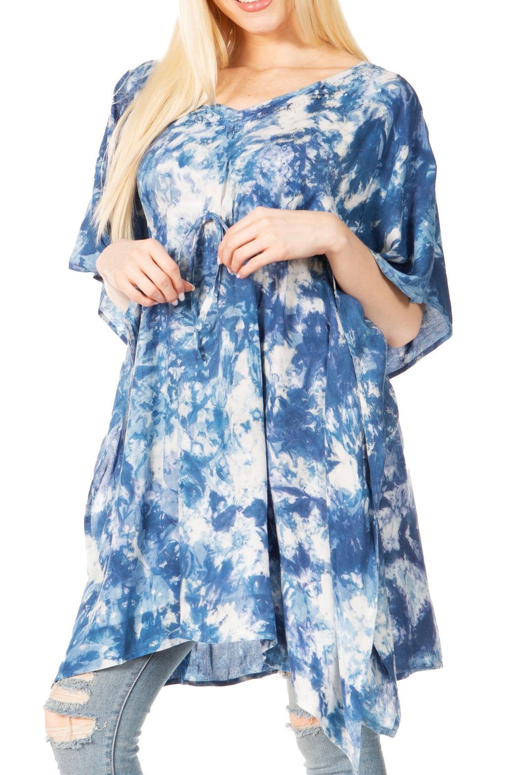 Sakkas Marcy Women's V-neck Caftan Top Tunic Dress - Perfect for Summer Boho Style & Swinging Coverup - Buy One, Get One 50% Off