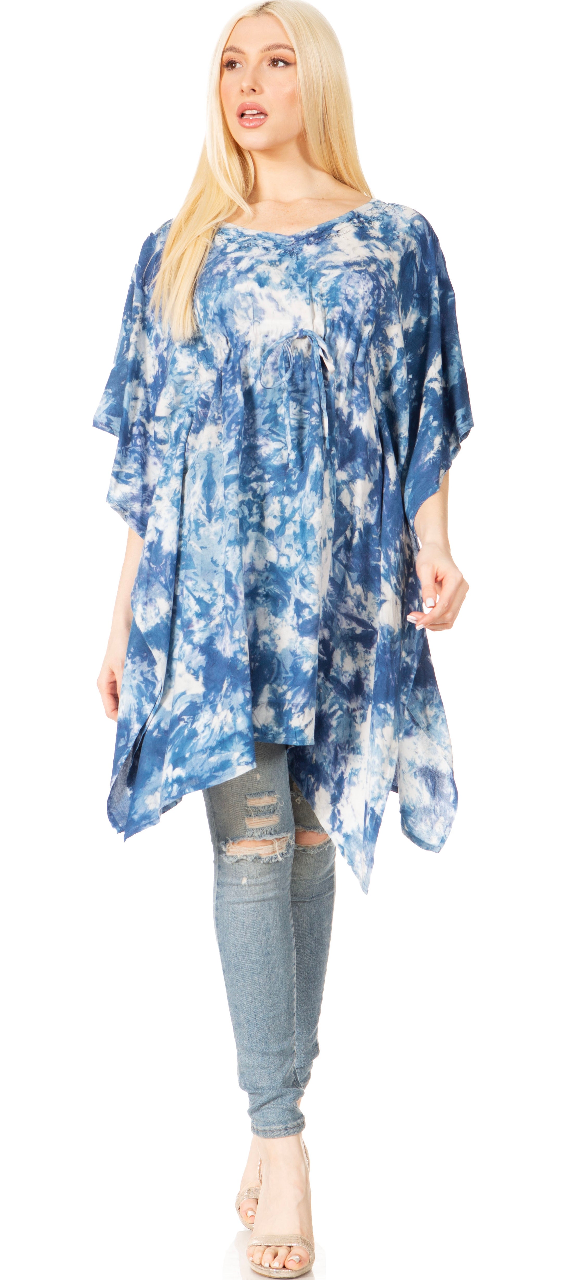 Sakkas Marcy Women's V-neck Caftan Top Tunic Dress - Perfect for Summer Boho Style & Swinging Coverup - Buy One, Get One 50% Off