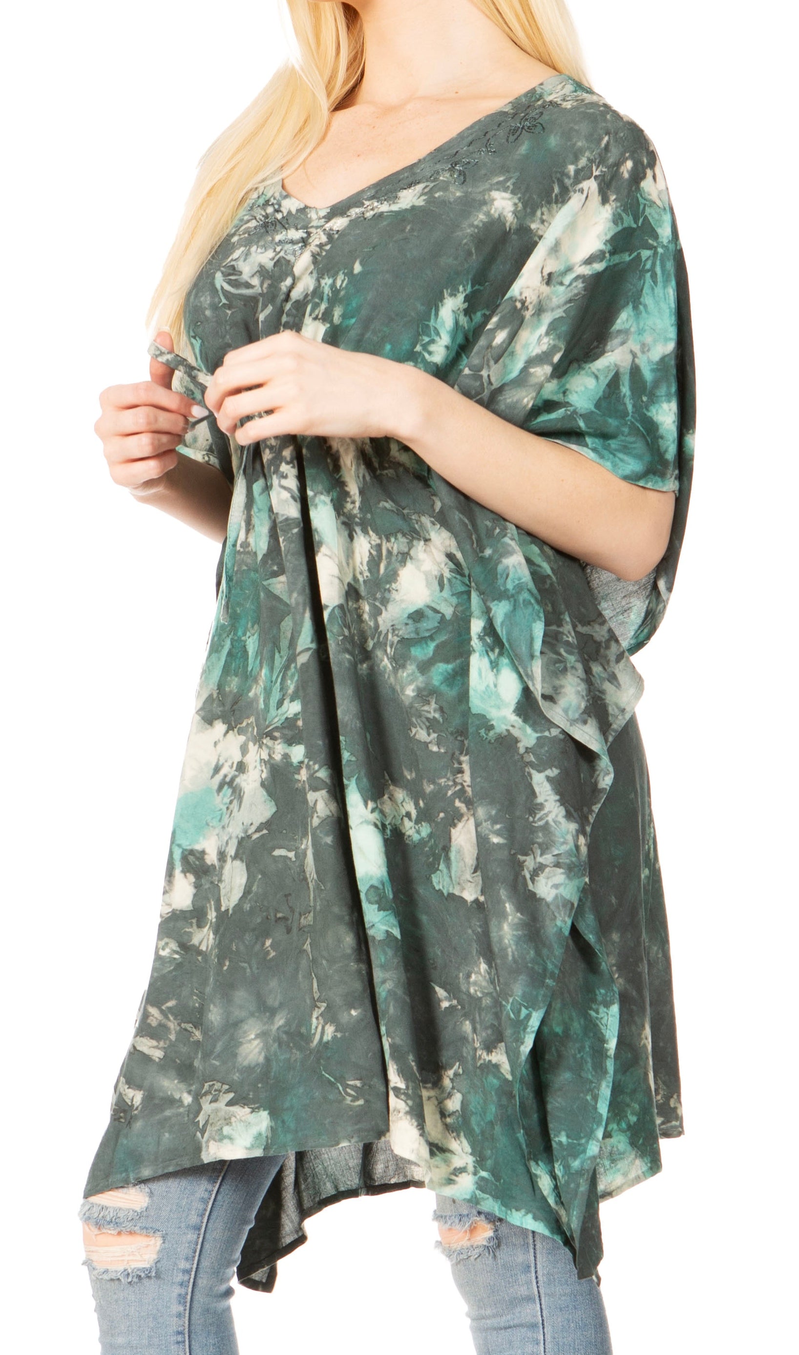 Sakkas Marcy Women's V-neck Caftan Top Tunic Dress - Perfect for Summer Boho Style & Swinging Coverup - Buy One, Get One 50% Off