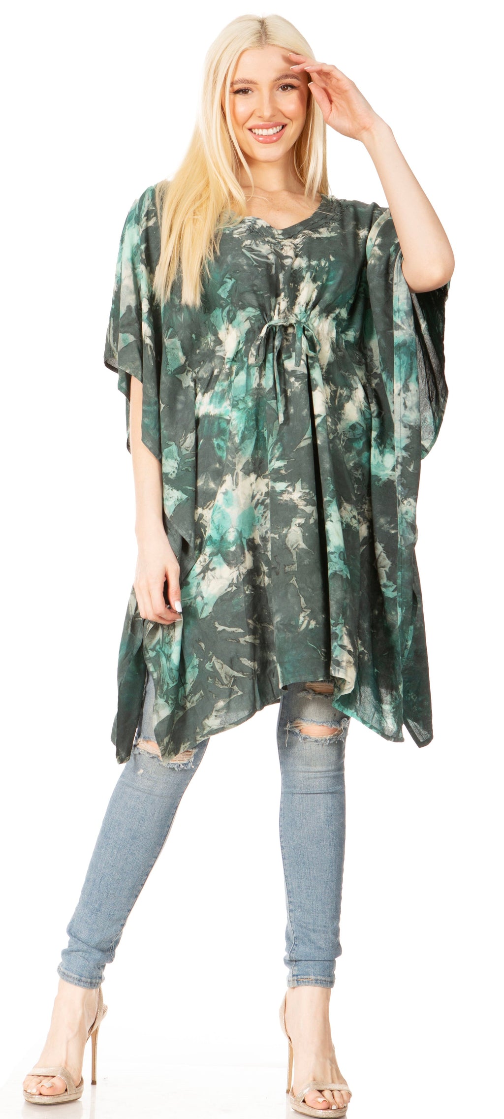 Sakkas Marcy Women's V-neck Caftan Top Tunic Dress - Perfect for Summer Boho Style & Swinging Coverup - Buy One, Get One 50% Off
