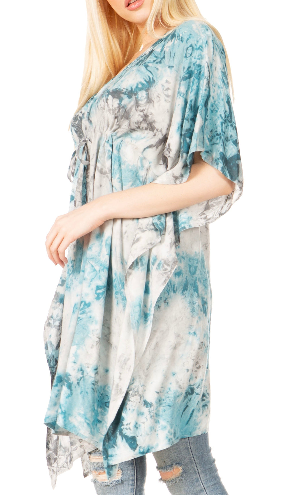 Sakkas Marcy Women's V-neck Caftan Top Tunic Dress - Perfect for Summer Boho Style & Swinging Coverup - Buy One, Get One 50% Off