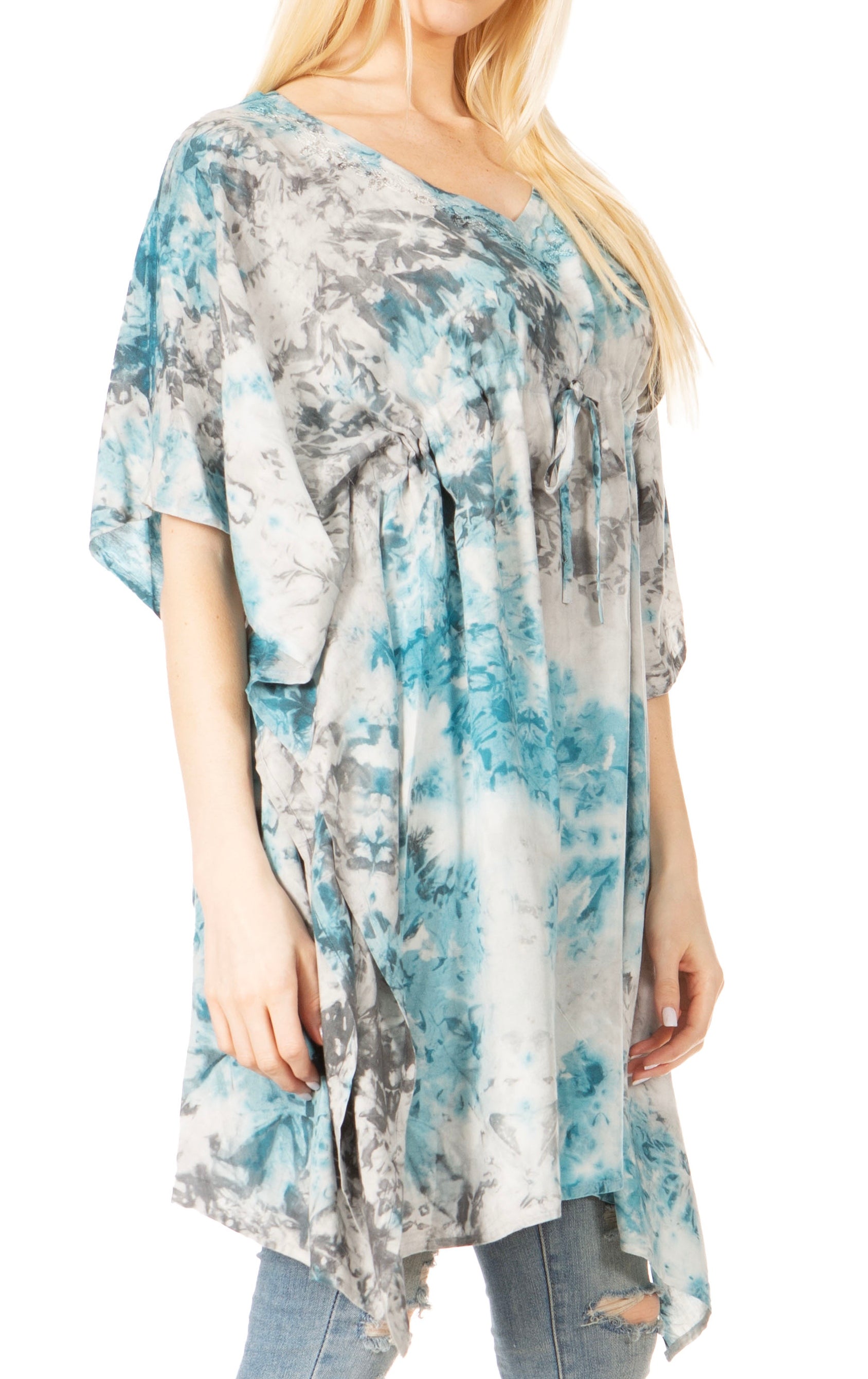 Sakkas Marcy Women's V-neck Caftan Top Tunic Dress - Perfect for Summer Boho Style & Swinging Coverup - Buy One, Get One 50% Off