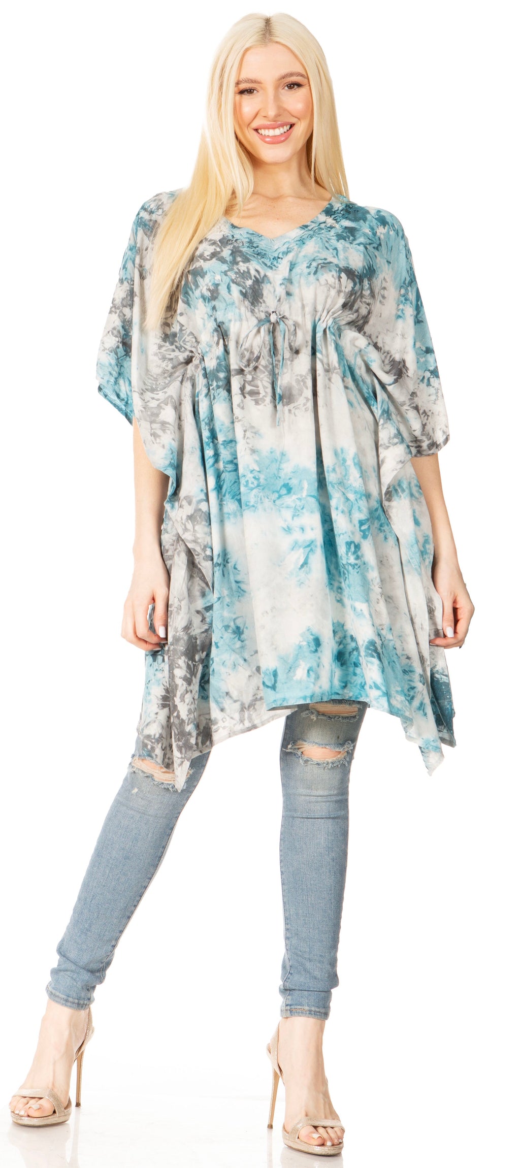 Sakkas Marcy Women's V-neck Caftan Top Tunic Dress - Perfect for Summer Boho Style & Swinging Coverup - Buy One, Get One 50% Off