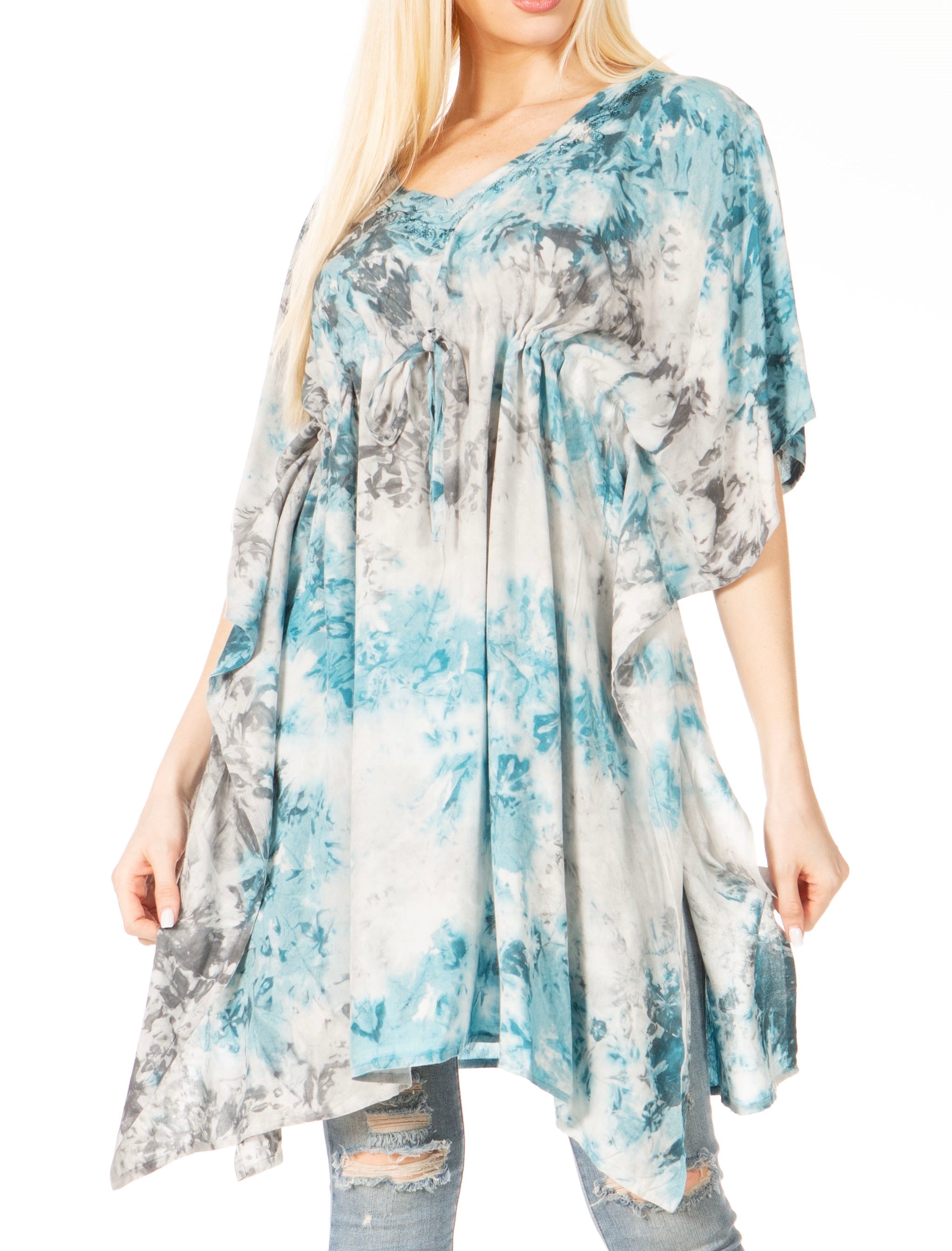 Sakkas Marcy Women's V-neck Caftan Top Tunic Dress - Perfect for Summer Boho Style & Swinging Coverup - Buy One, Get One 50% Off