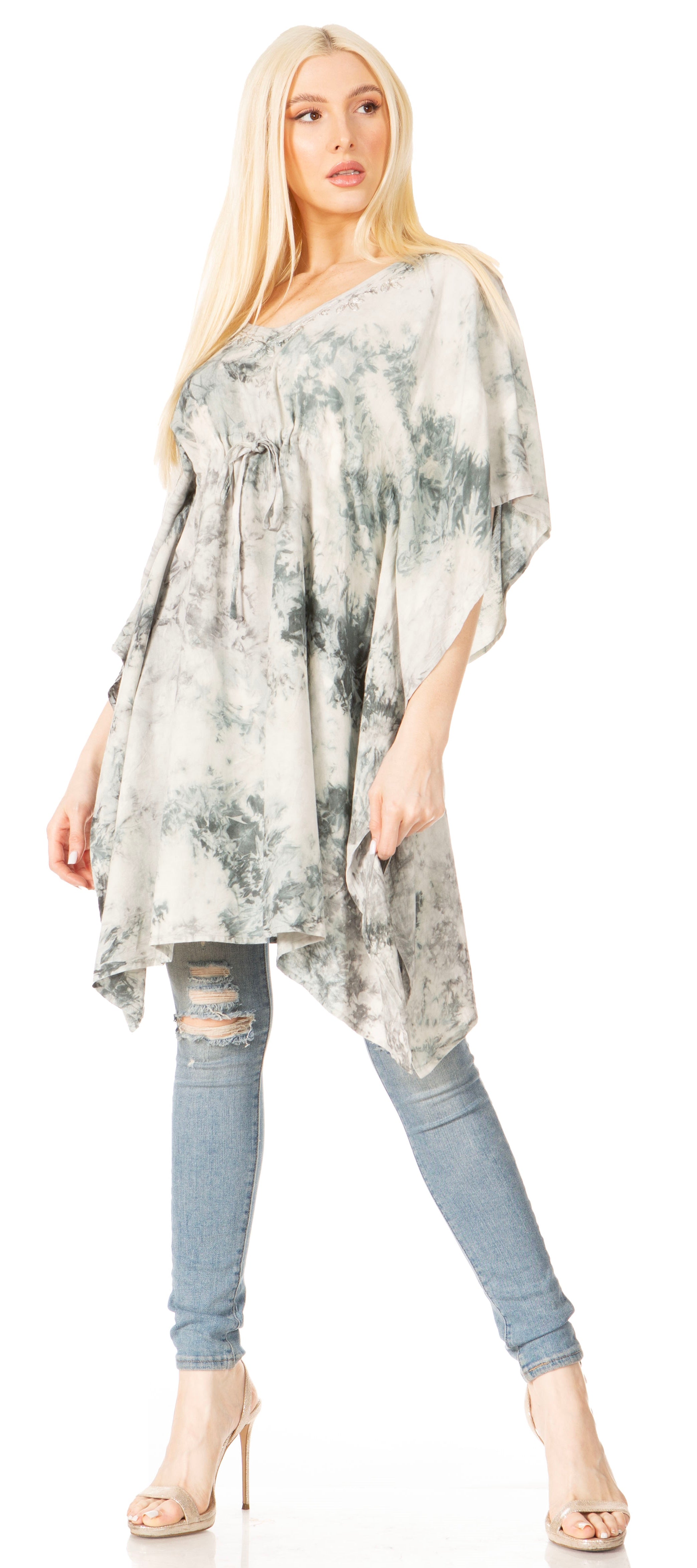 Sakkas Marcy Women's V-neck Caftan Top Tunic Dress - Perfect for Summer Boho Style & Swinging Coverup - Buy One, Get One 50% Off