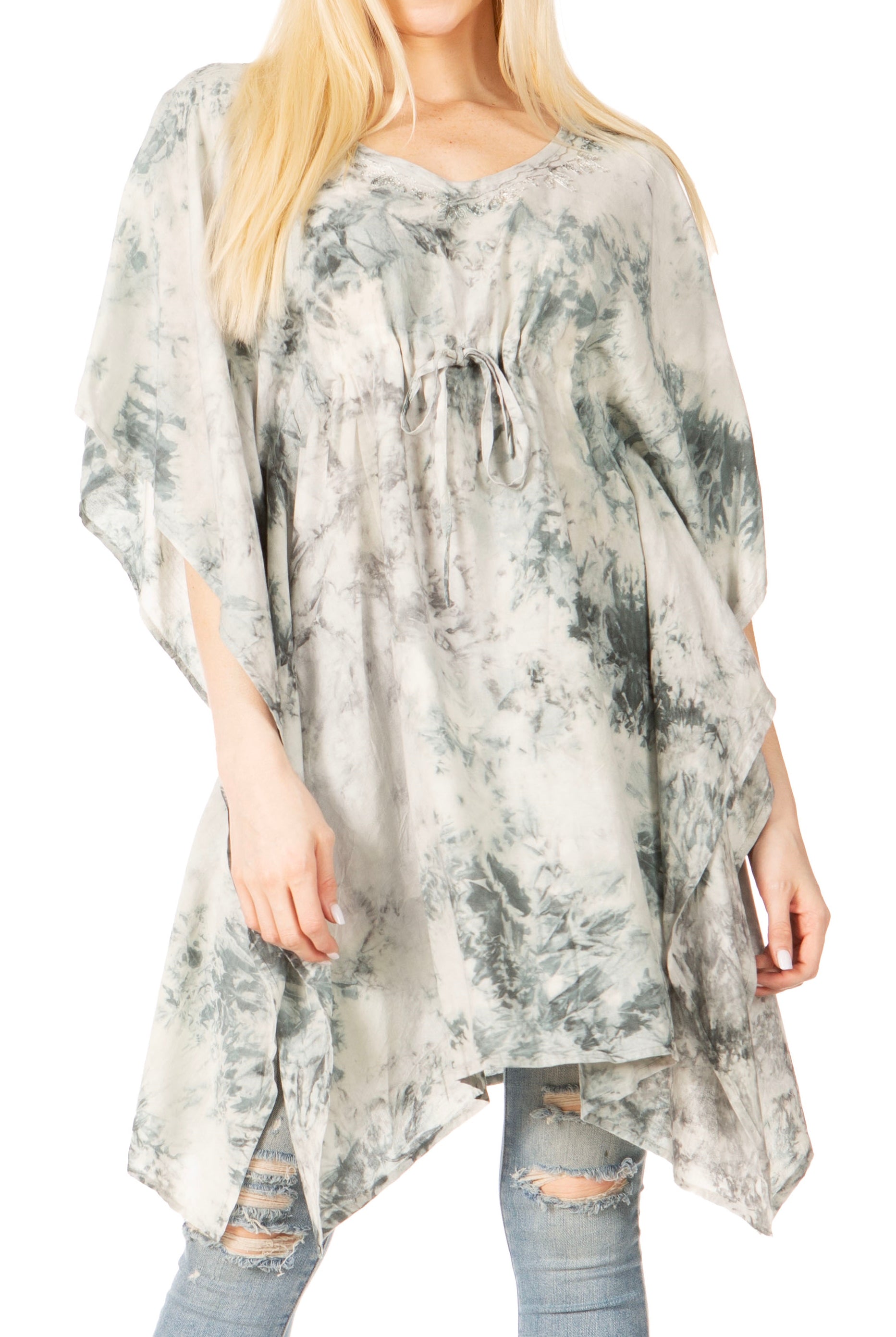 Sakkas Marcy Women's V-neck Caftan Top Tunic Dress - Perfect for Summer Boho Style & Swinging Coverup - Buy One, Get One 50% Off