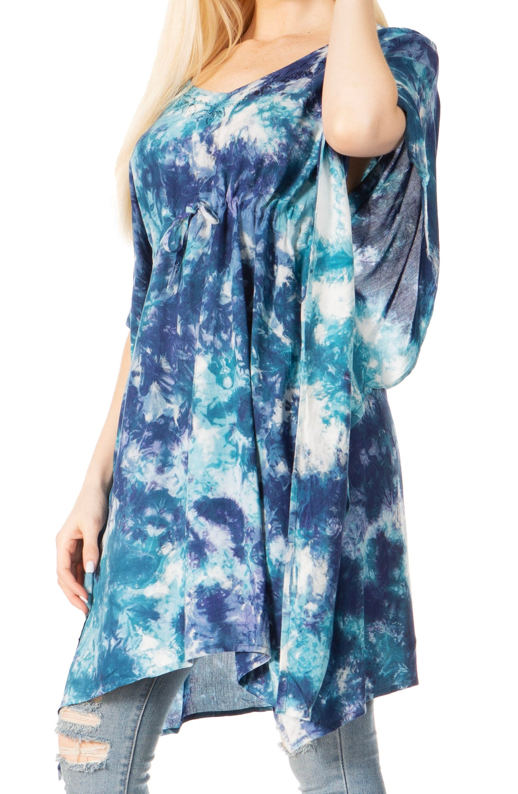 Sakkas Marcy Women's V-neck Caftan Top Tunic Dress - Perfect for Summer Boho Style & Swinging Coverup - Buy One, Get One 50% Off