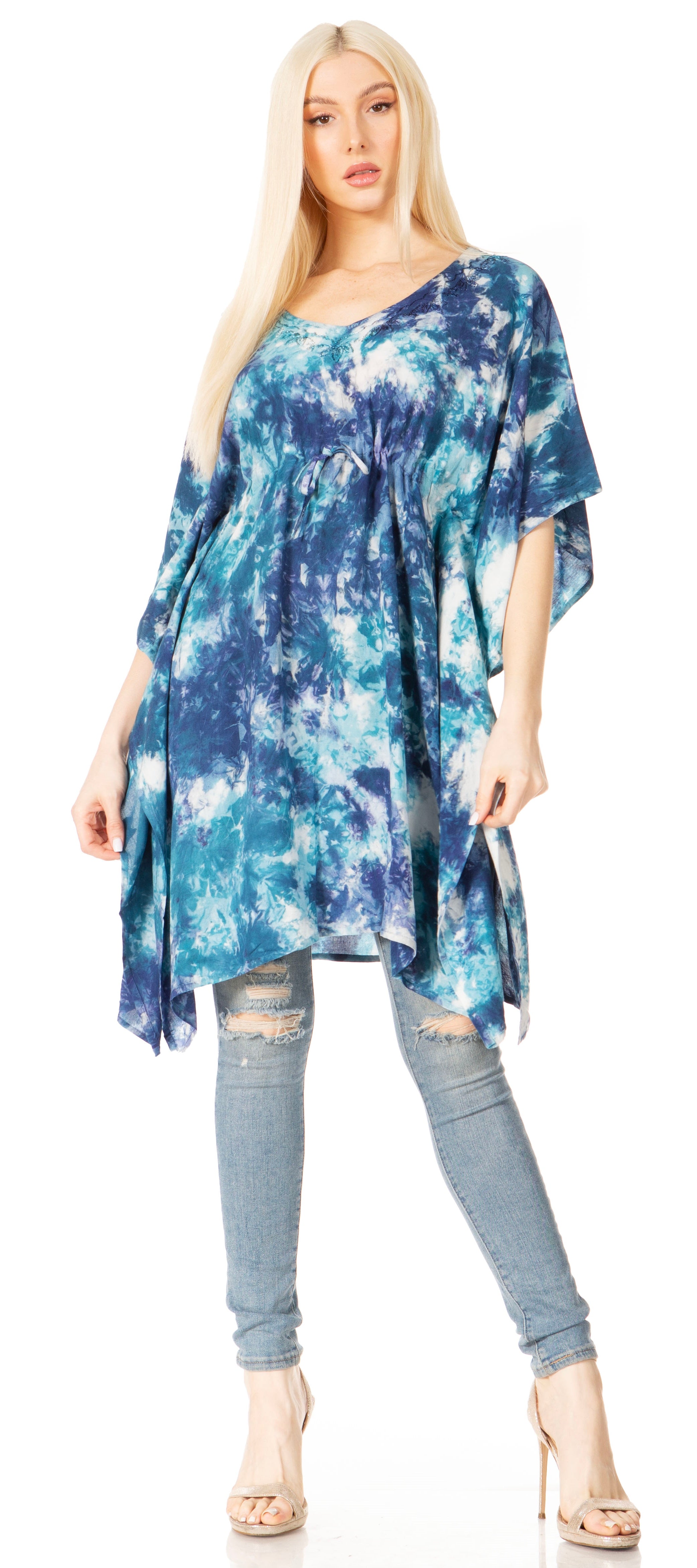 Sakkas Marcy Women's V-neck Caftan Top Tunic Dress - Perfect for Summer Boho Style & Swinging Coverup - Buy One, Get One 50% Off