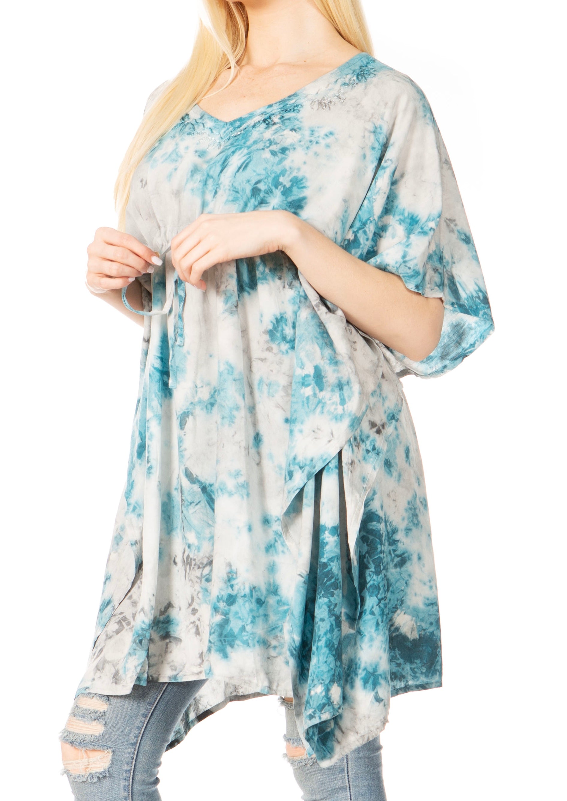 Sakkas Marcy Women's V-neck Caftan Top Tunic Dress - Perfect for Summer Boho Style & Swinging Coverup - Buy One, Get One 50% Off