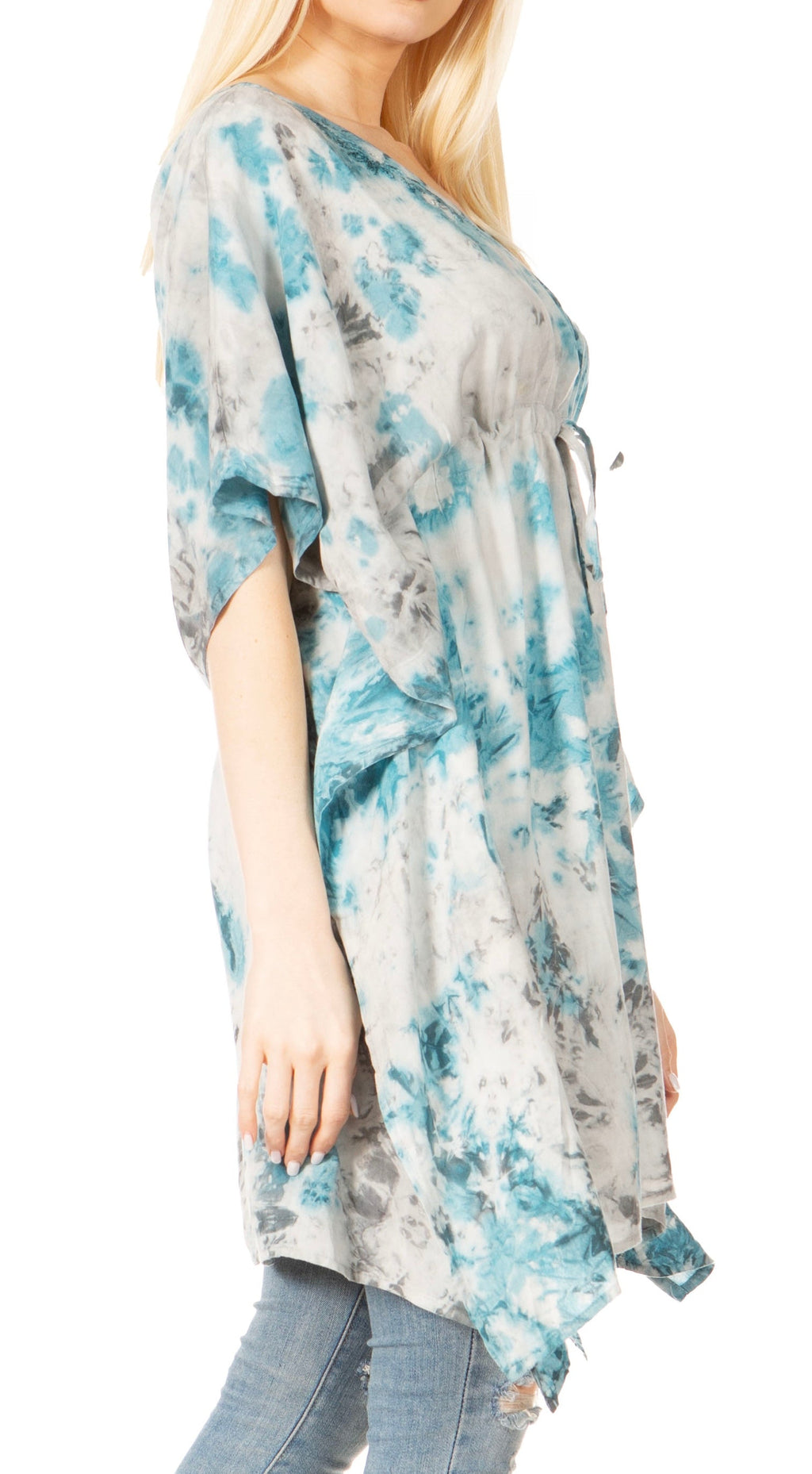 Sakkas Marcy Women's V-neck Caftan Top Tunic Dress - Perfect for Summer Boho Style & Swinging Coverup - Buy One, Get One 50% Off