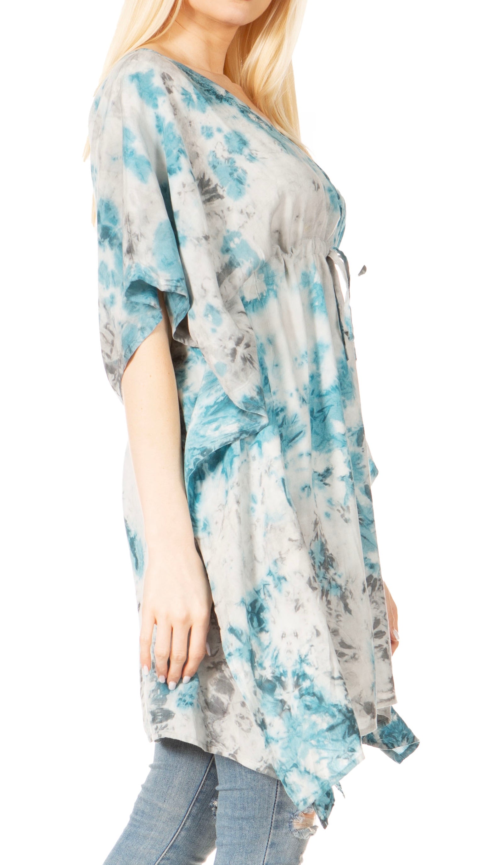 Sakkas Marcy Women's V-neck Caftan Top Tunic Dress - Perfect for Summer Boho Style & Swinging Coverup - Buy One, Get One 50% Off