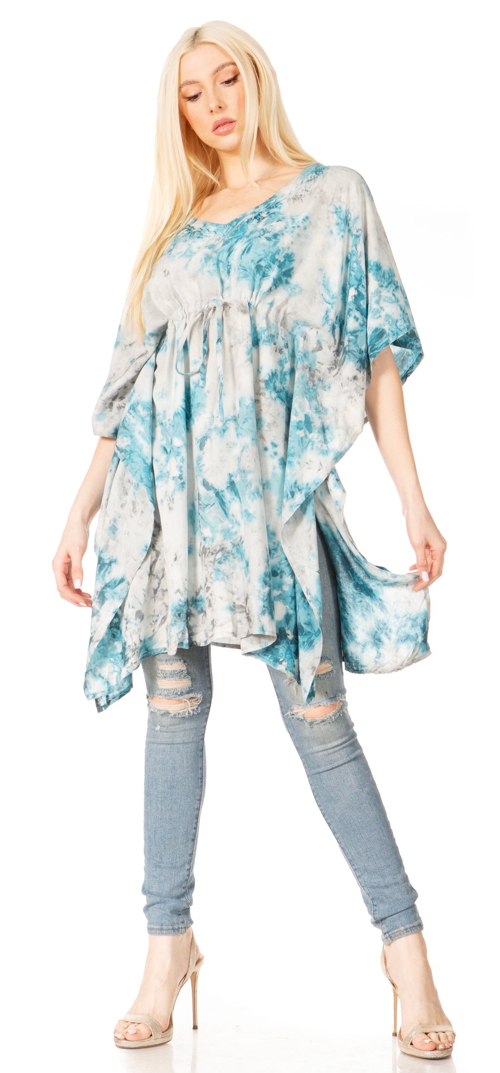 Sakkas Marcy Women's V-neck Caftan Top Tunic Dress - Perfect for Summer Boho Style & Swinging Coverup - Buy One, Get One 50% Off