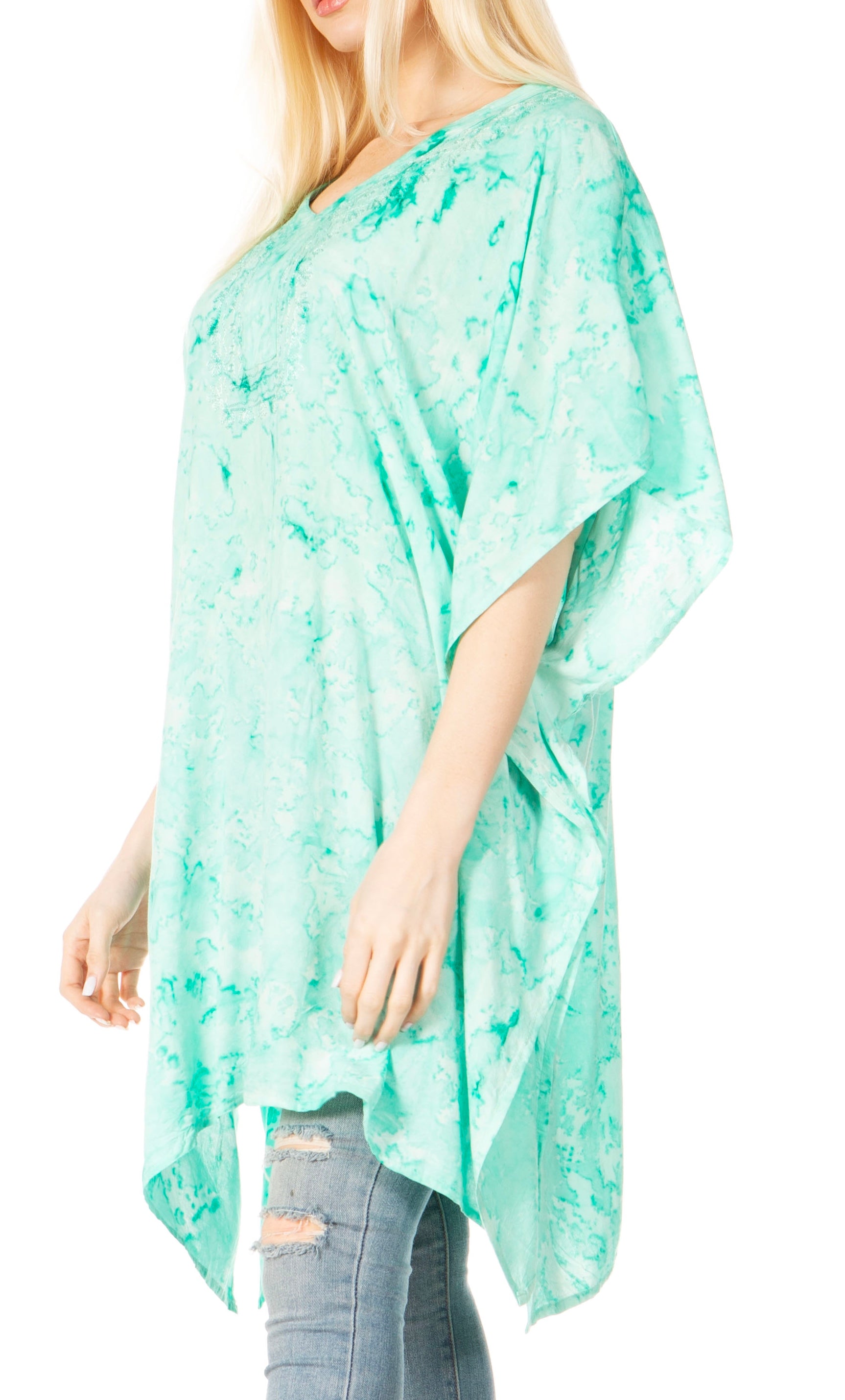 Sakkas Marcy Women's V-neck Caftan Top Tunic Dress - Perfect for Summer Boho Style & Swinging Coverup - Buy One, Get One 50% Off