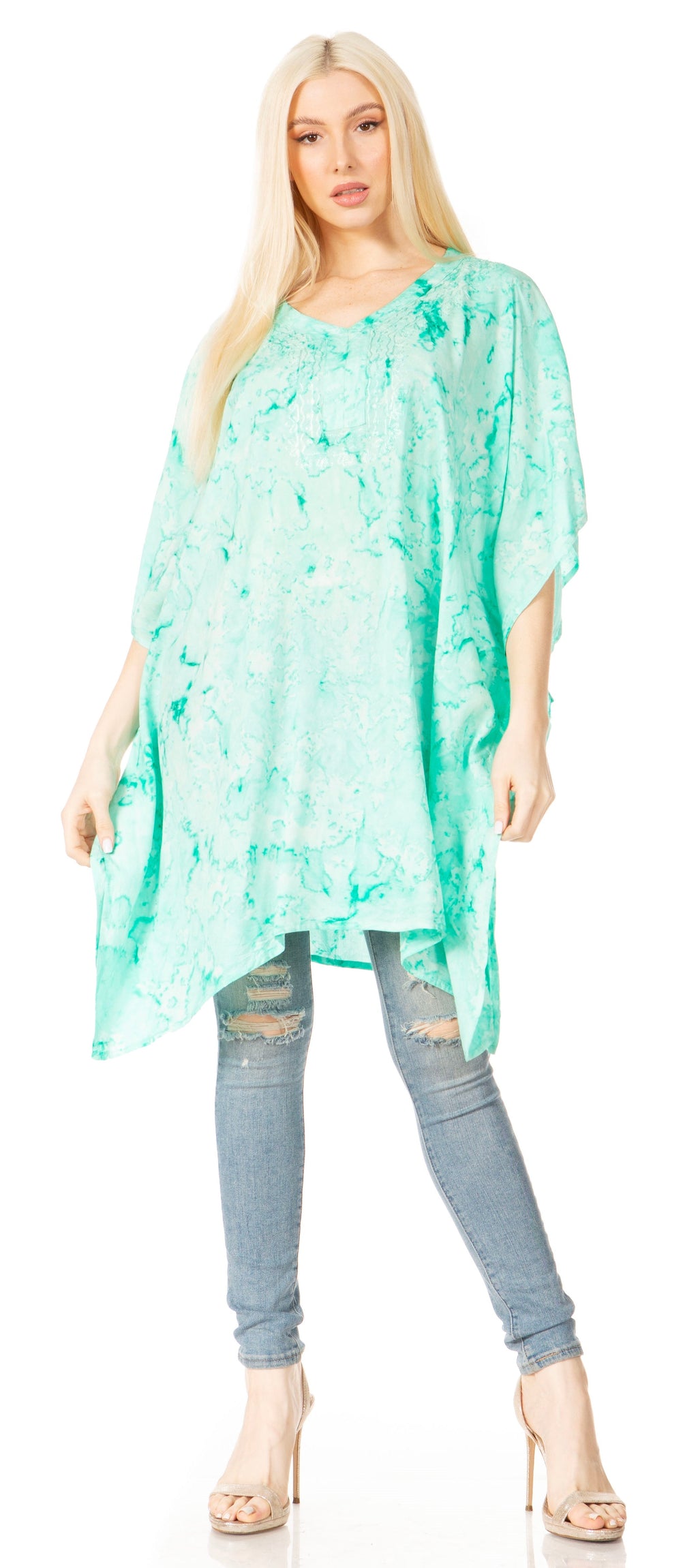 Sakkas Marcy Women's V-neck Caftan Top Tunic Dress - Perfect for Summer Boho Style & Swinging Coverup - Buy One, Get One 50% Off