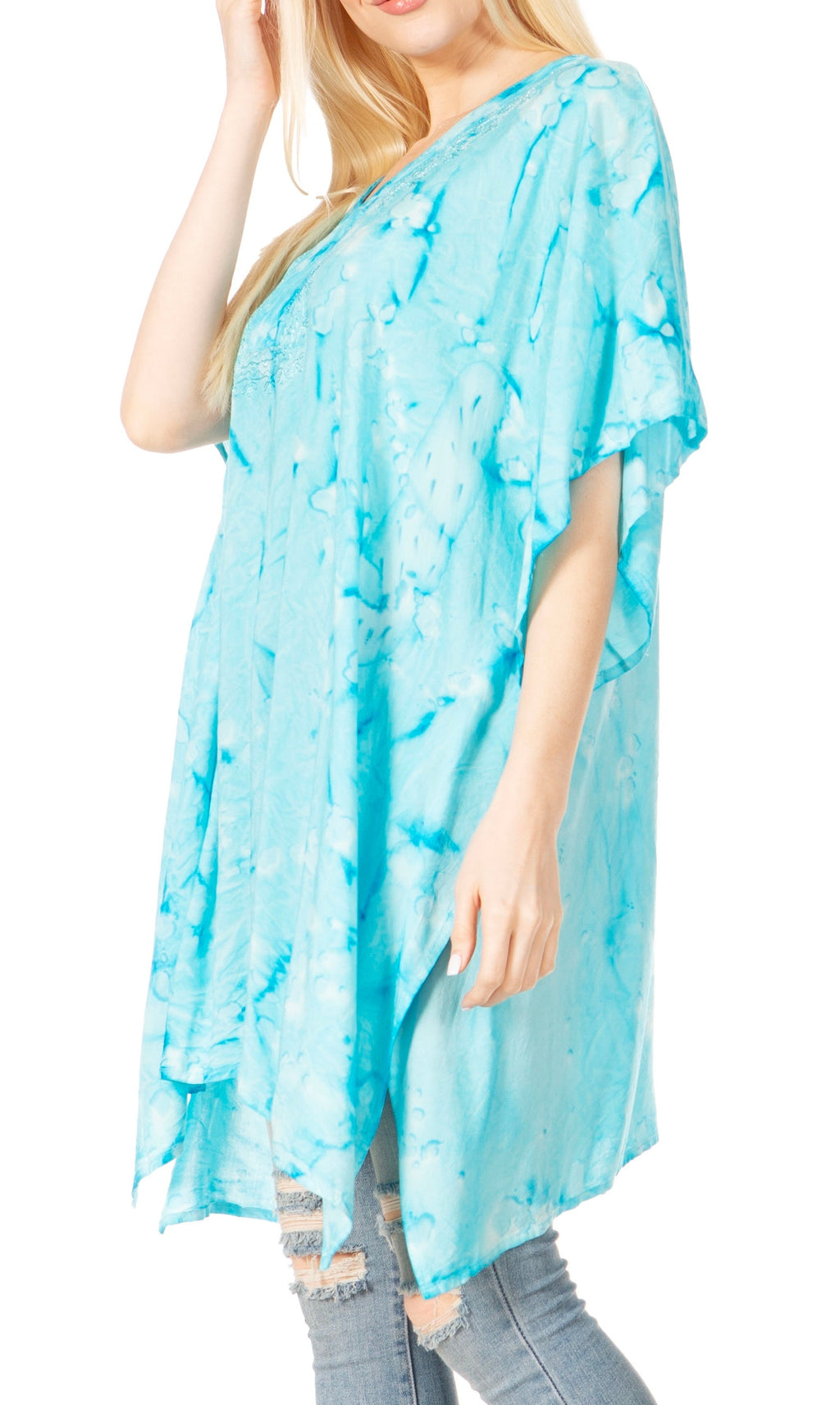 Sakkas Marcy Women's V-neck Caftan Top Tunic Dress - Perfect for Summer Boho Style & Swinging Coverup - Buy One, Get One 50% Off