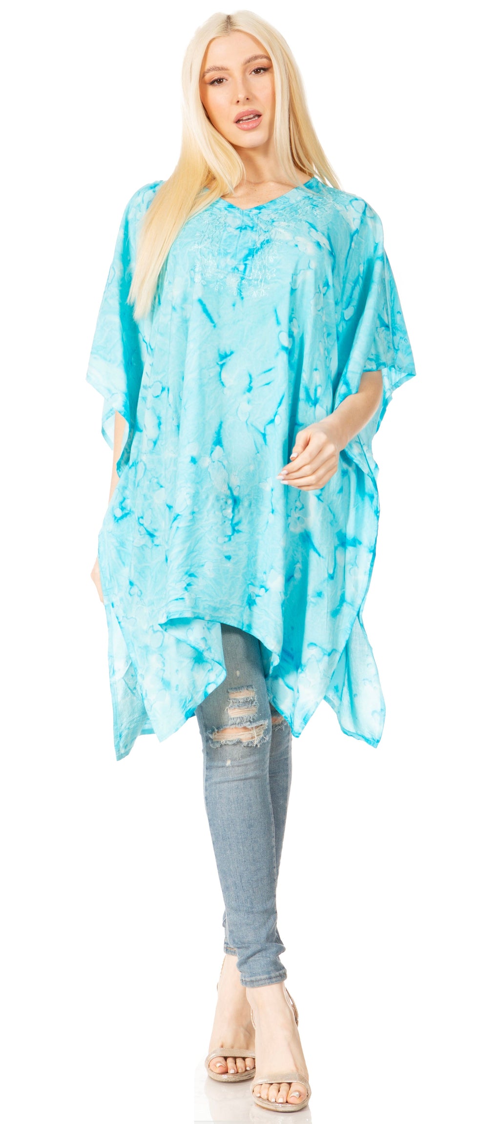 Sakkas Marcy Women's V-neck Caftan Top Tunic Dress - Perfect for Summer Boho Style & Swinging Coverup - Buy One, Get One 50% Off