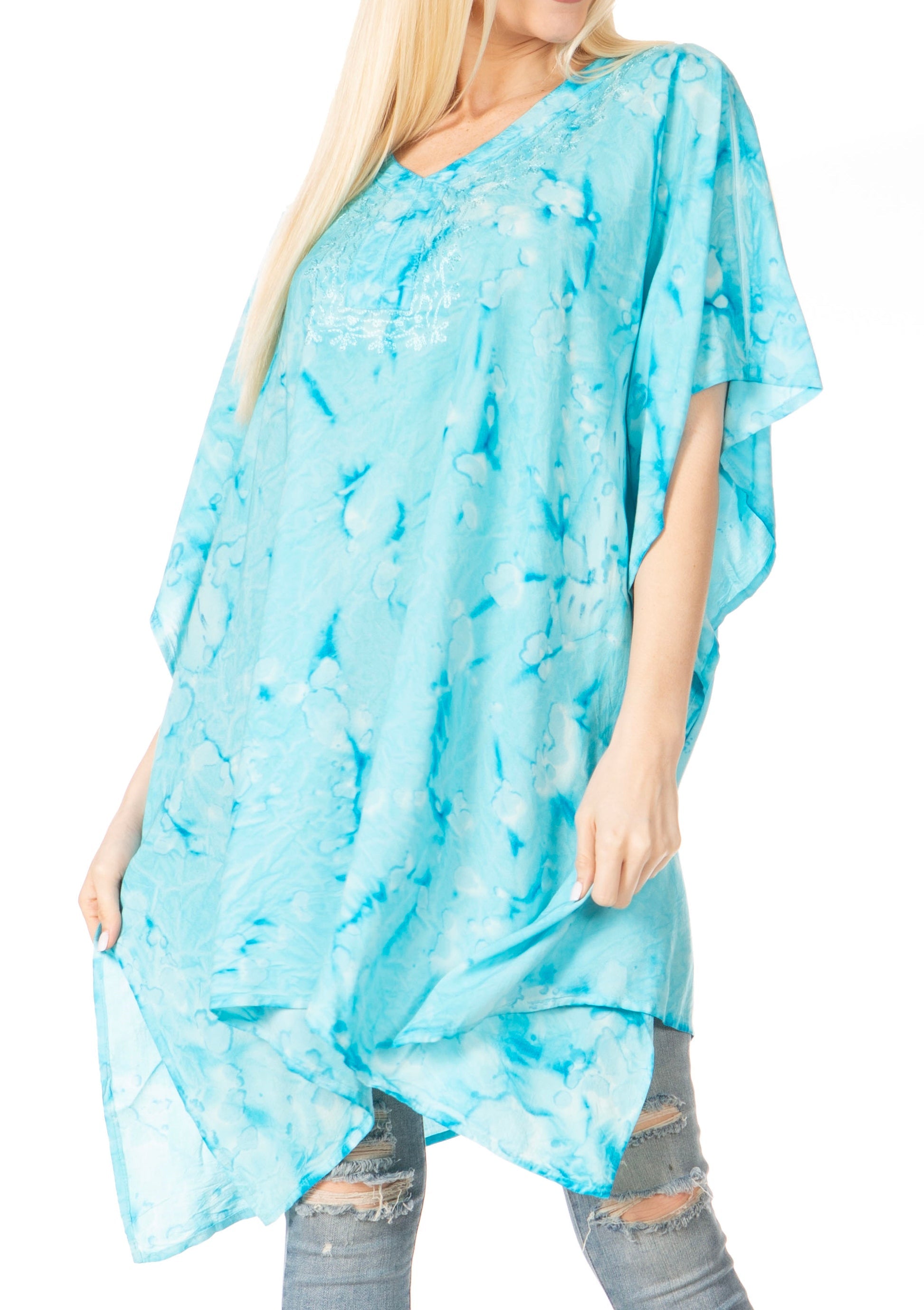 Sakkas Marcy Women's V-neck Caftan Top Tunic Dress - Perfect for Summer Boho Style & Swinging Coverup - Buy One, Get One 50% Off