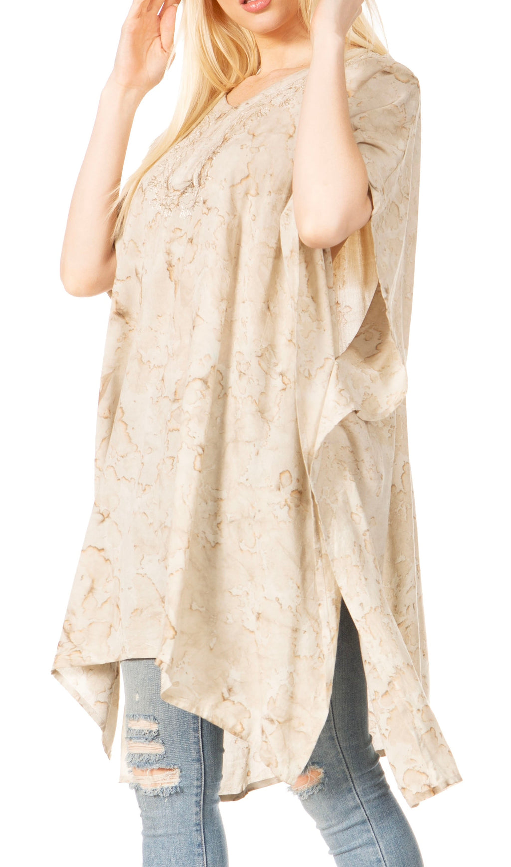Sakkas Marcy Women's V-neck Caftan Top Tunic Dress - Perfect for Summer Boho Style & Swinging Coverup - Buy One, Get One 50% Off