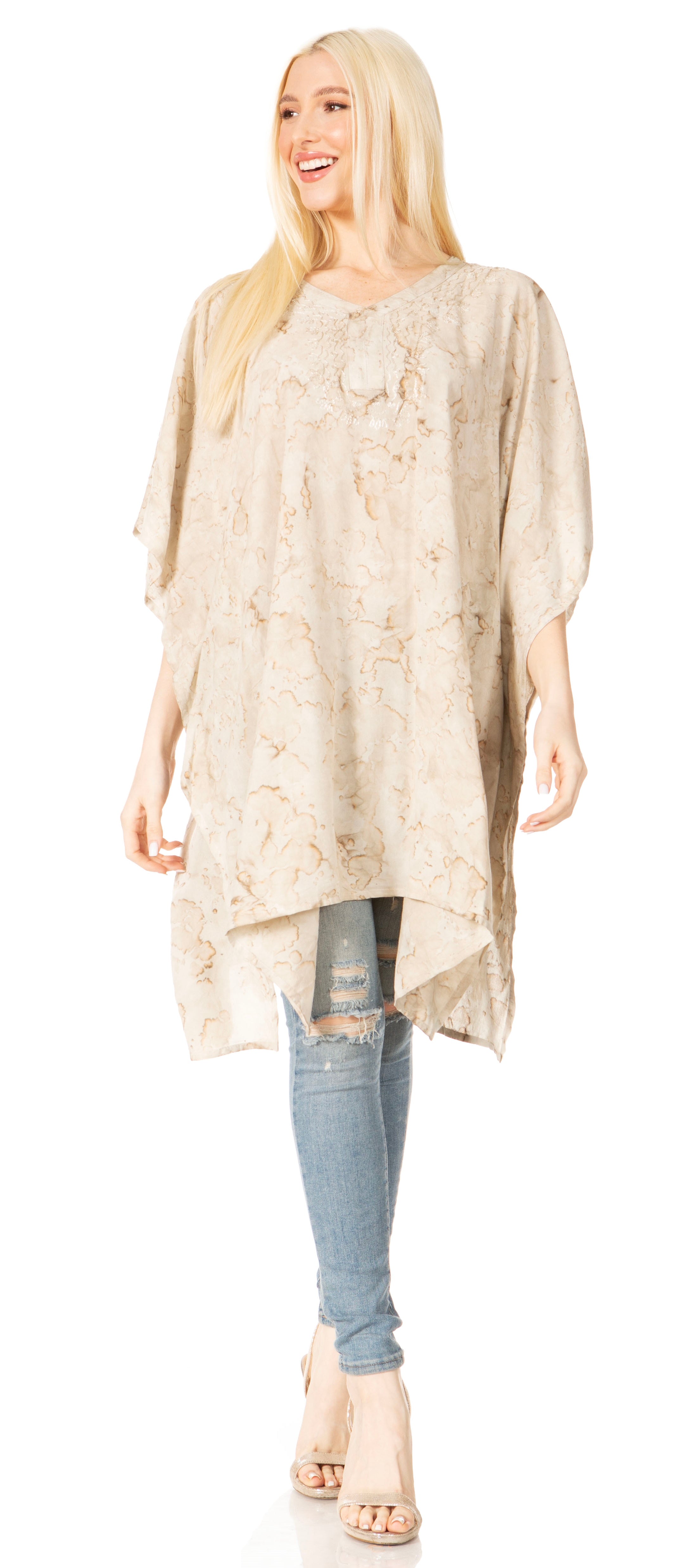 Sakkas Marcy Women's V-neck Caftan Top Tunic Dress - Perfect for Summer Boho Style & Swinging Coverup - Buy One, Get One 50% Off
