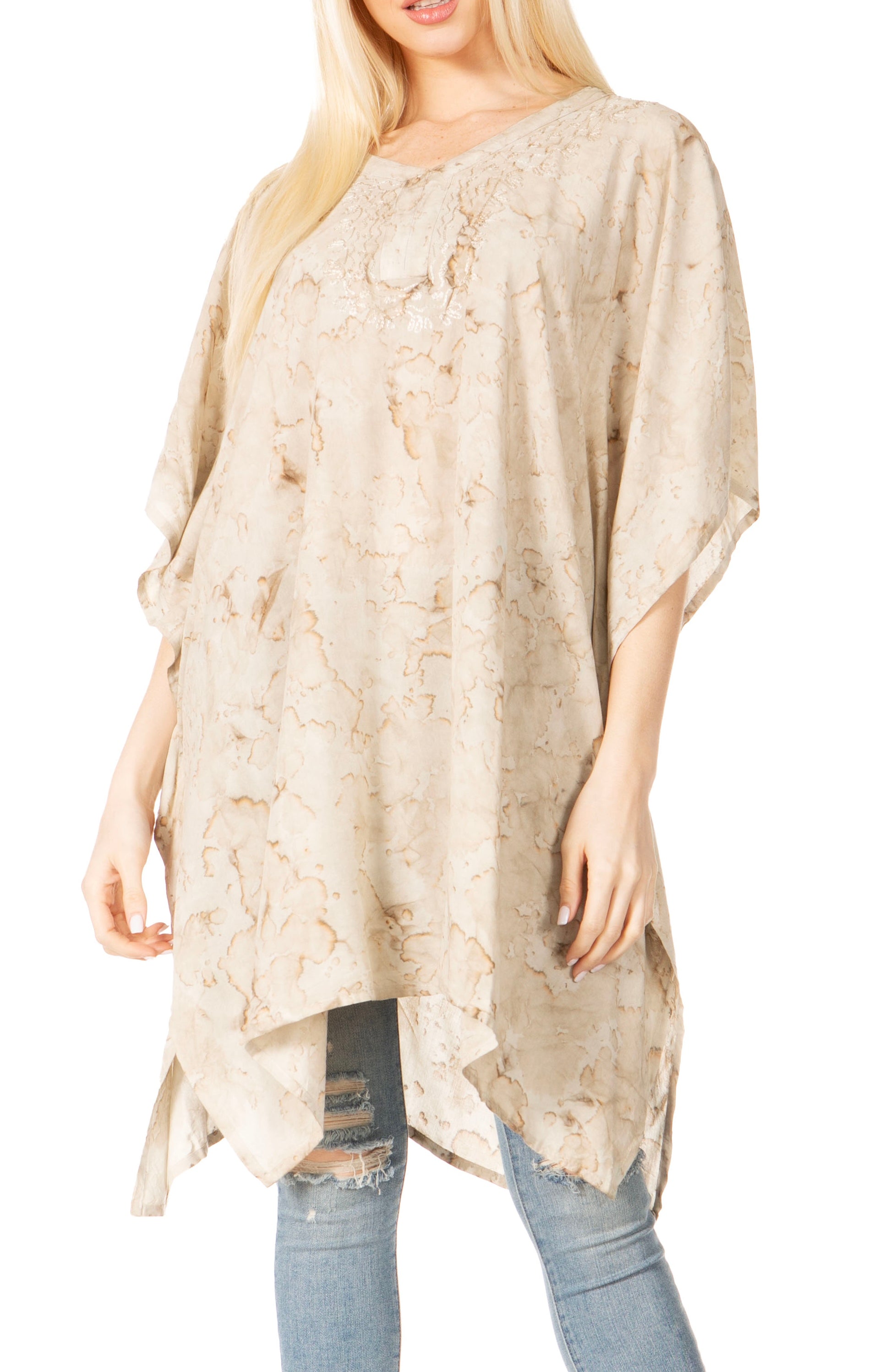 Sakkas Marcy Women's V-neck Caftan Top Tunic Dress - Perfect for Summer Boho Style & Swinging Coverup - Buy One, Get One 50% Off