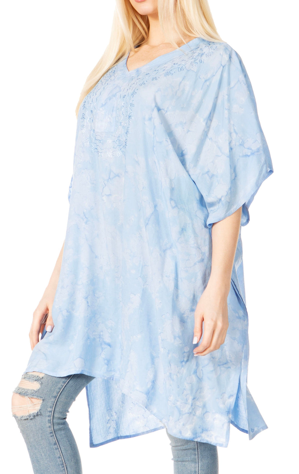 Sakkas Marcy Women's V-neck Caftan Top Tunic Dress - Perfect for Summer Boho Style & Swinging Coverup - Buy One, Get One 50% Off