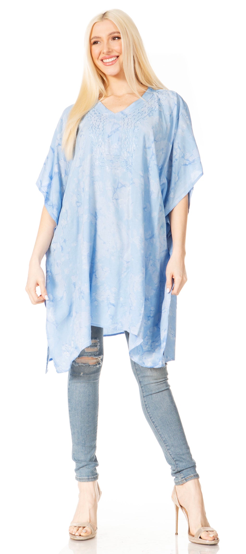 Sakkas Marcy Women's V-neck Caftan Top Tunic Dress - Perfect for Summer Boho Style & Swinging Coverup - Buy One, Get One 50% Off