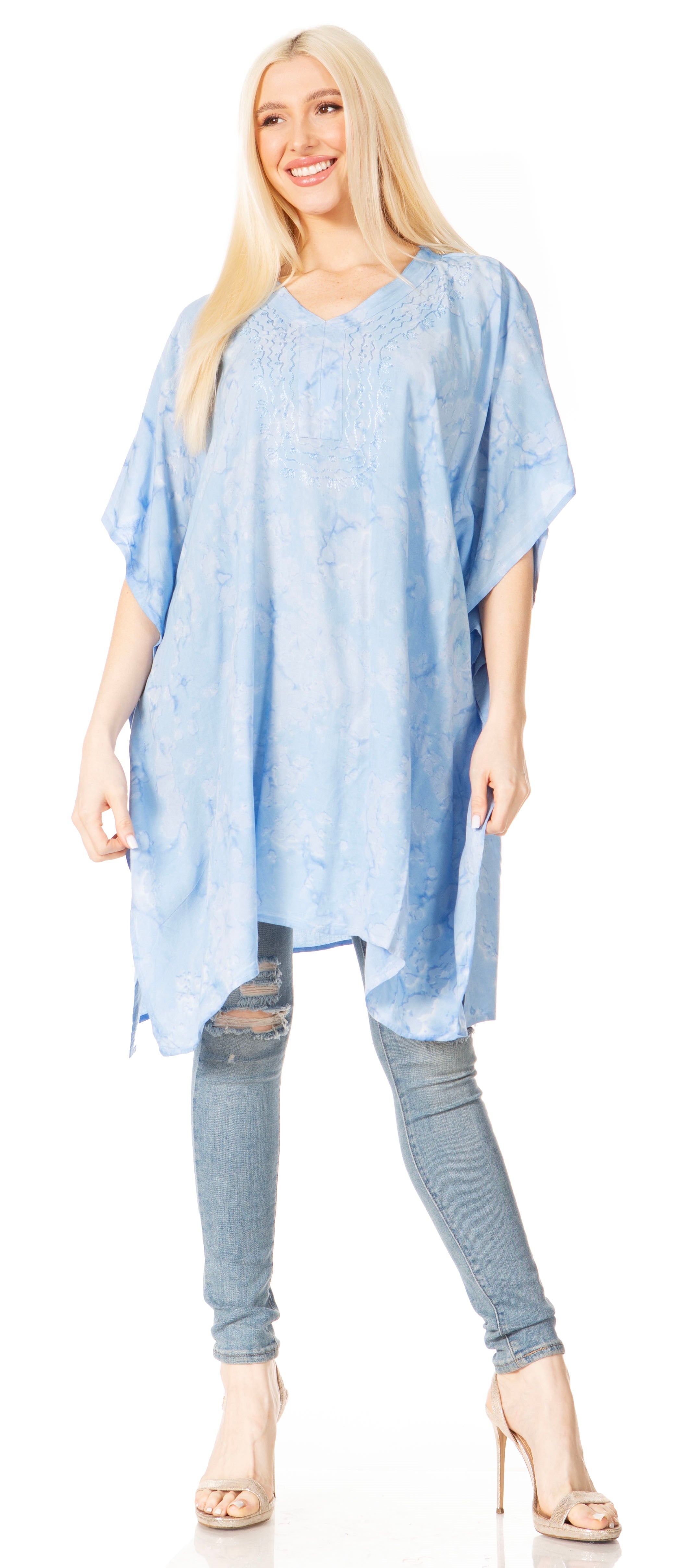 Sakkas Marcy Women's V-neck Caftan Top Tunic Dress - Perfect for Summer Boho Style & Swinging Coverup - Buy One, Get One 50% Off