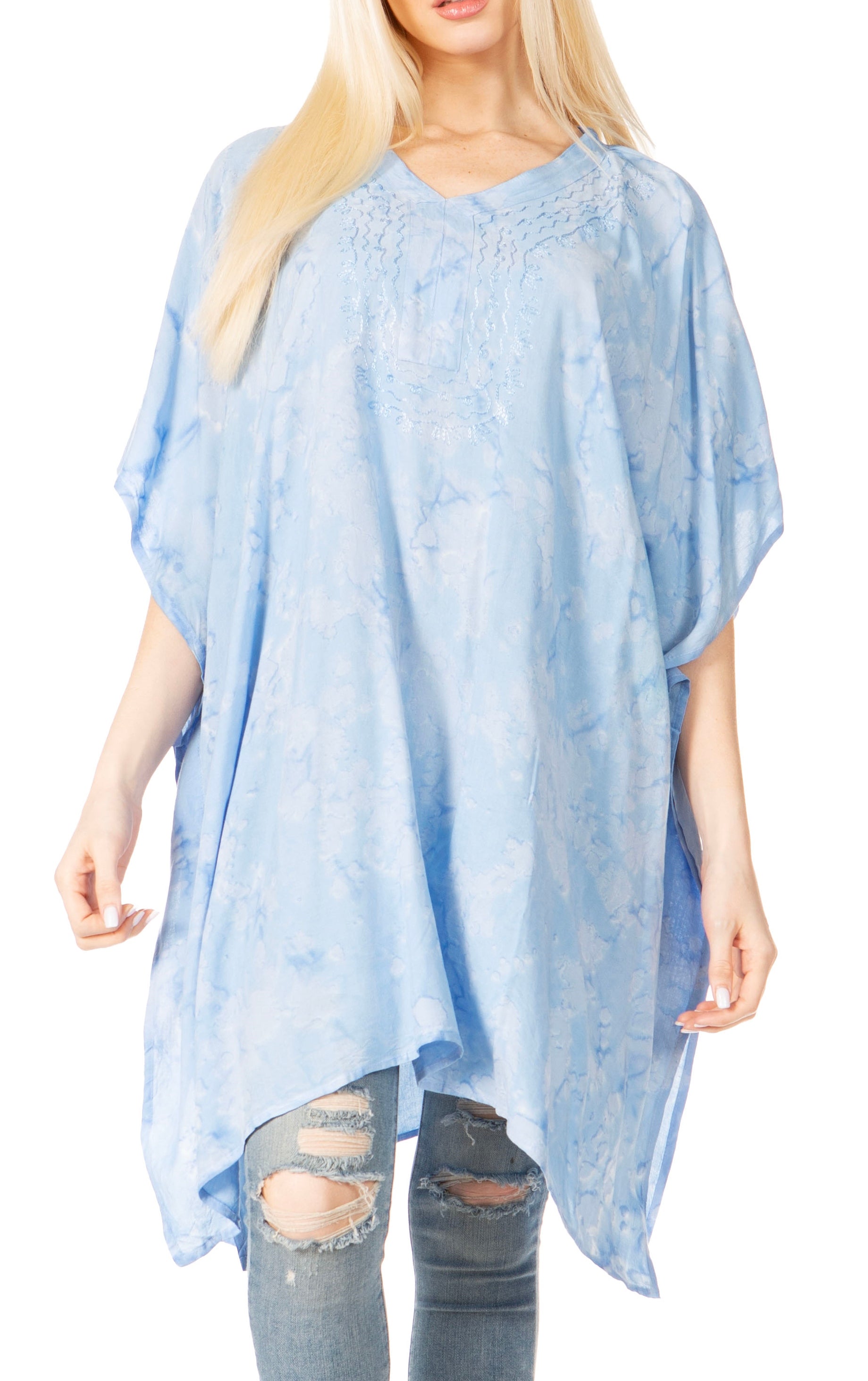 Sakkas Marcy Women's V-neck Caftan Top Tunic Dress - Perfect for Summer Boho Style & Swinging Coverup - Buy One, Get One 50% Off