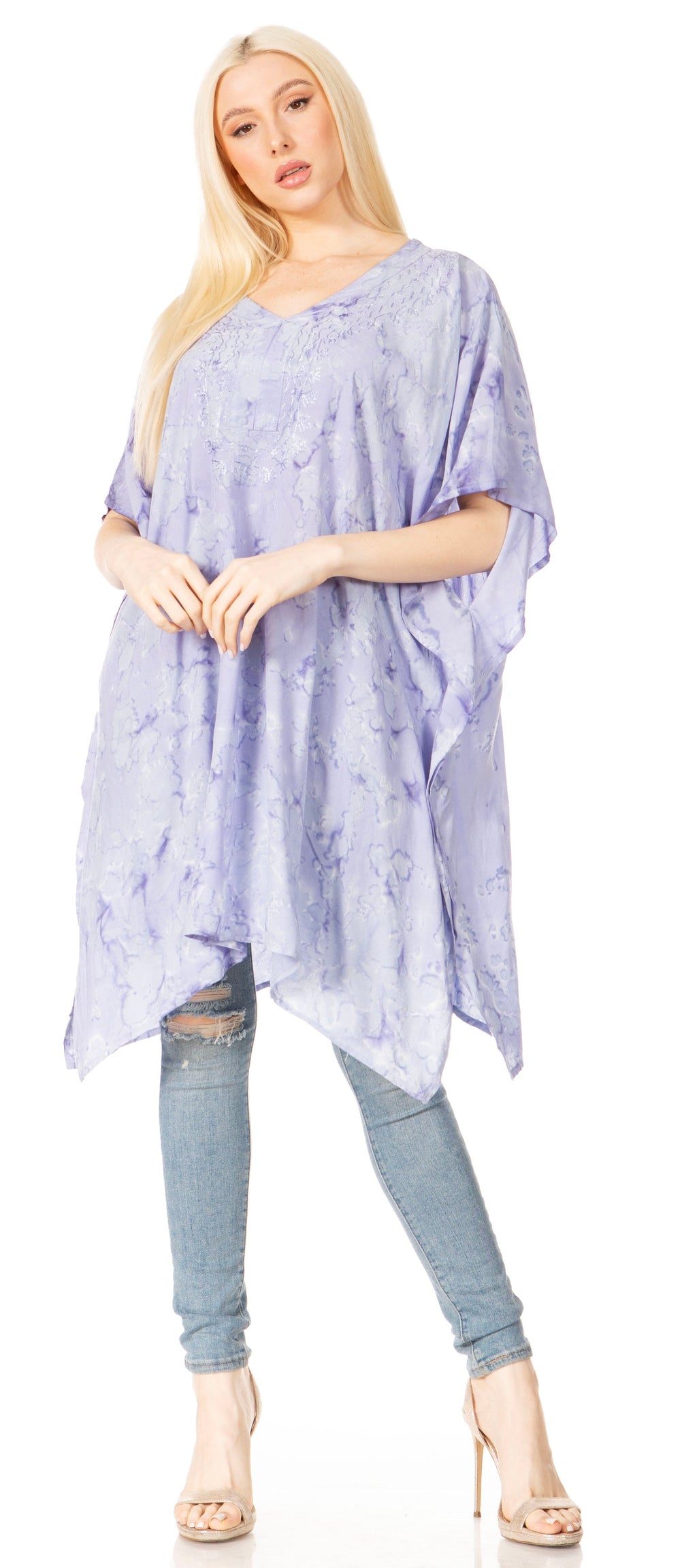 Sakkas Marcy Women's V-neck Caftan Top Tunic Dress - Perfect for Summer Boho Style & Swinging Coverup - Buy One, Get One 50% Off