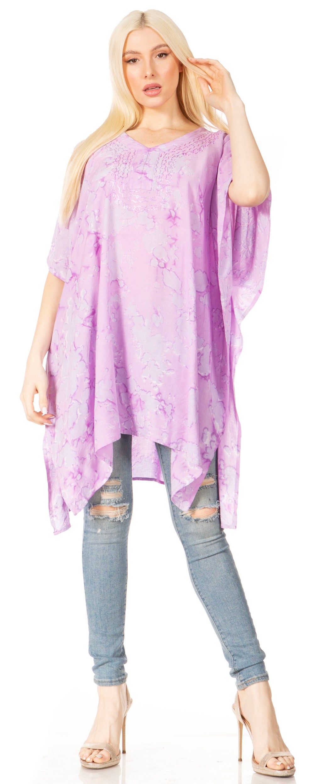 Sakkas Marcy Women's V-neck Caftan Top Tunic Dress - Perfect for Summer Boho Style & Swinging Coverup - Buy One, Get One 50% Off