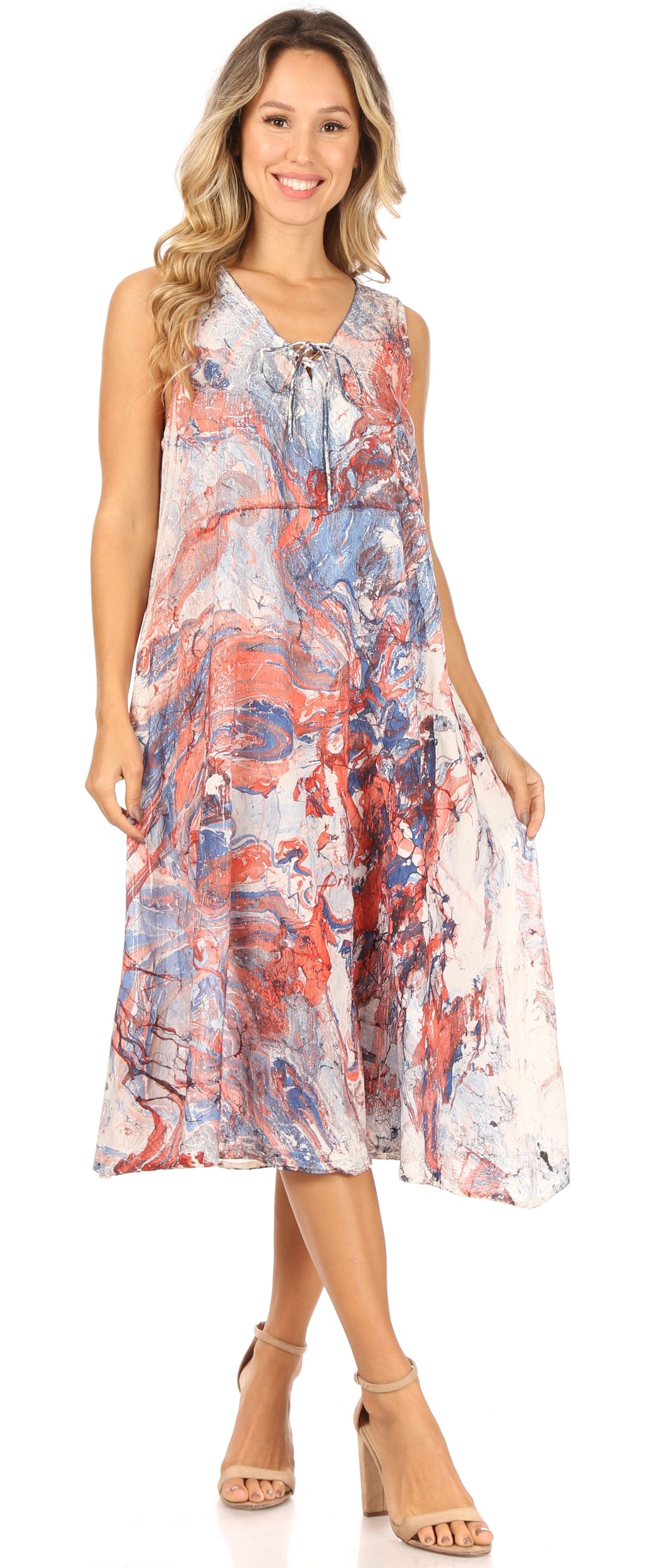 Sakkas Ilaria Women's Midi Sleeveless Casual Loose Flare Print Dress Caftan Pocket