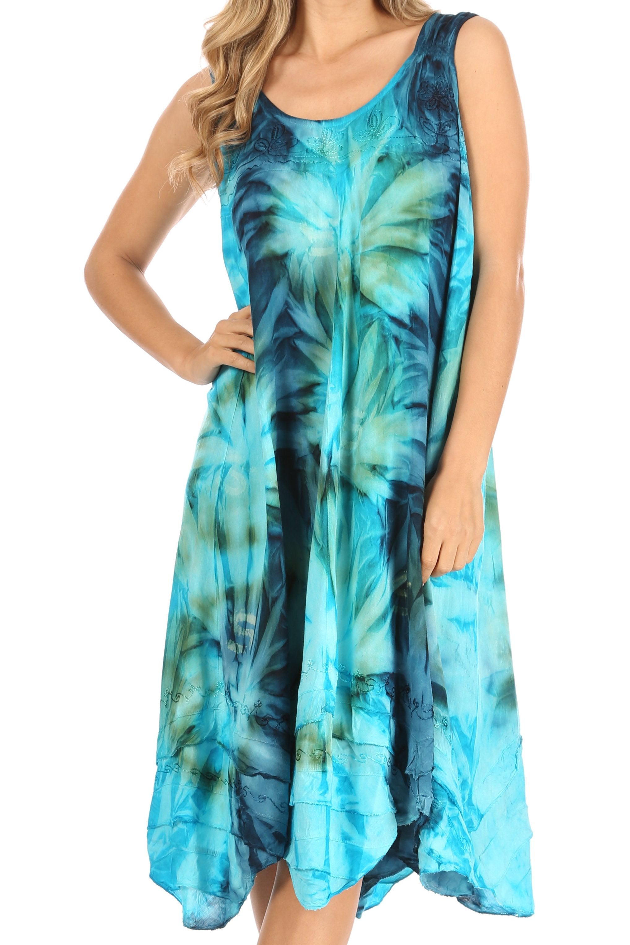 Sakkas Magy Women's Casual Summer Sleeveless Loose Tank Dress Tie-dye Floral Print