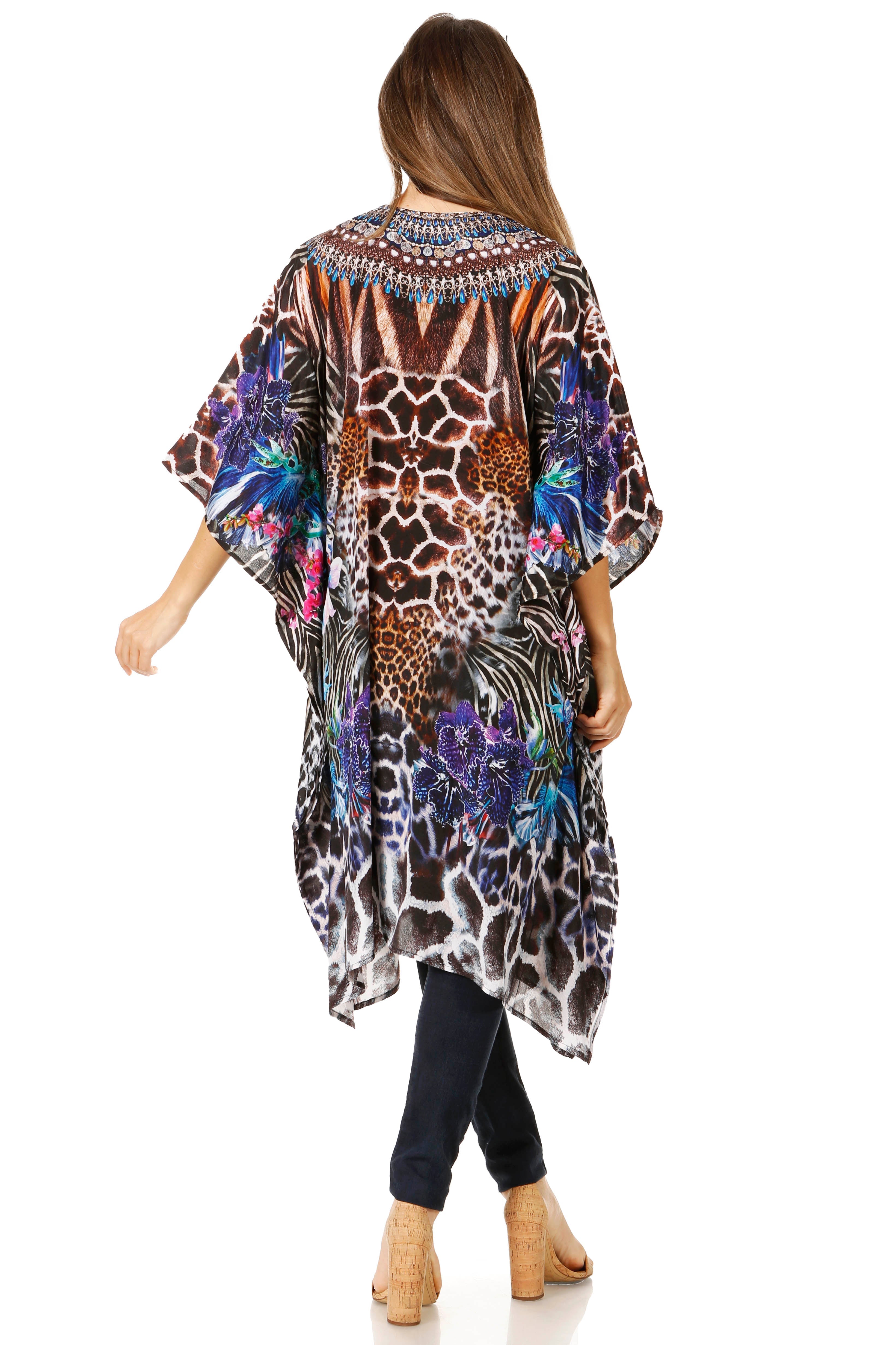 Sakkas Zeni Women's Short sleeve V-neck Summer Floral Print Caftan Dress Cover-up