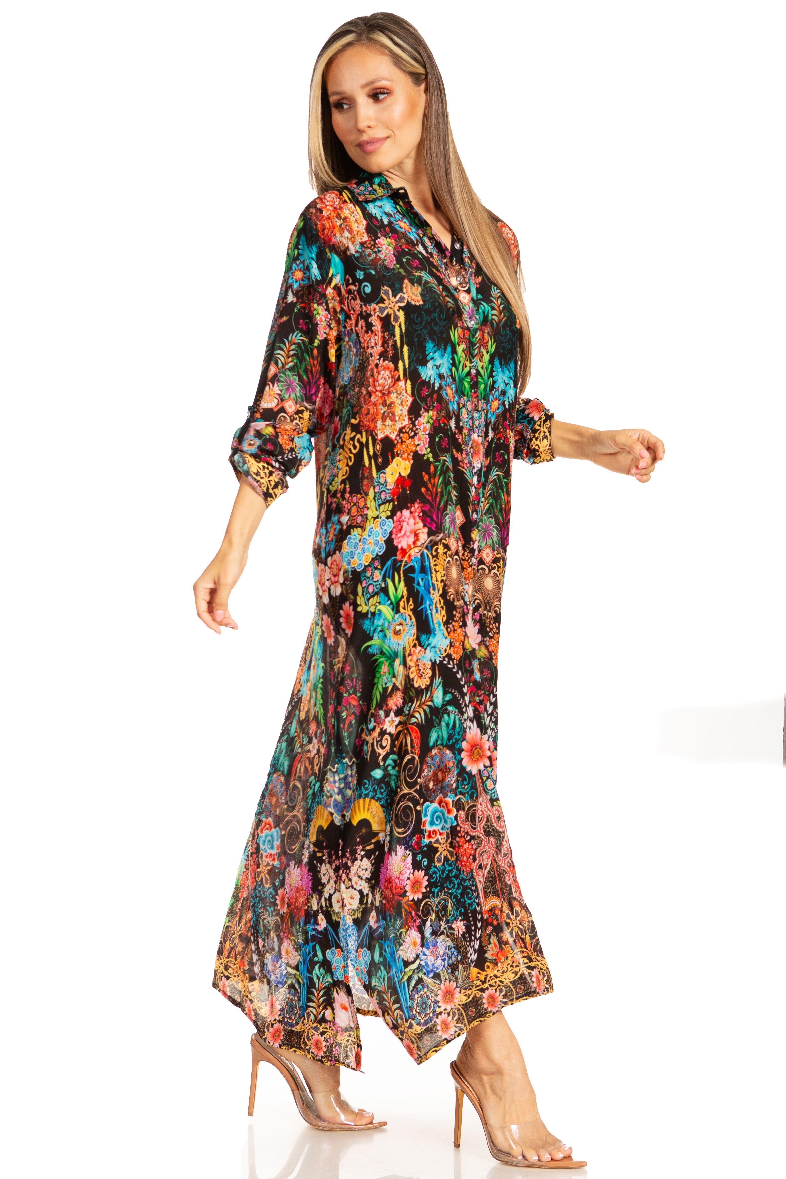 Sakkas Womens Long Sleeves Button Down Spring/Summer Maxi Shirt dress/Beachwear