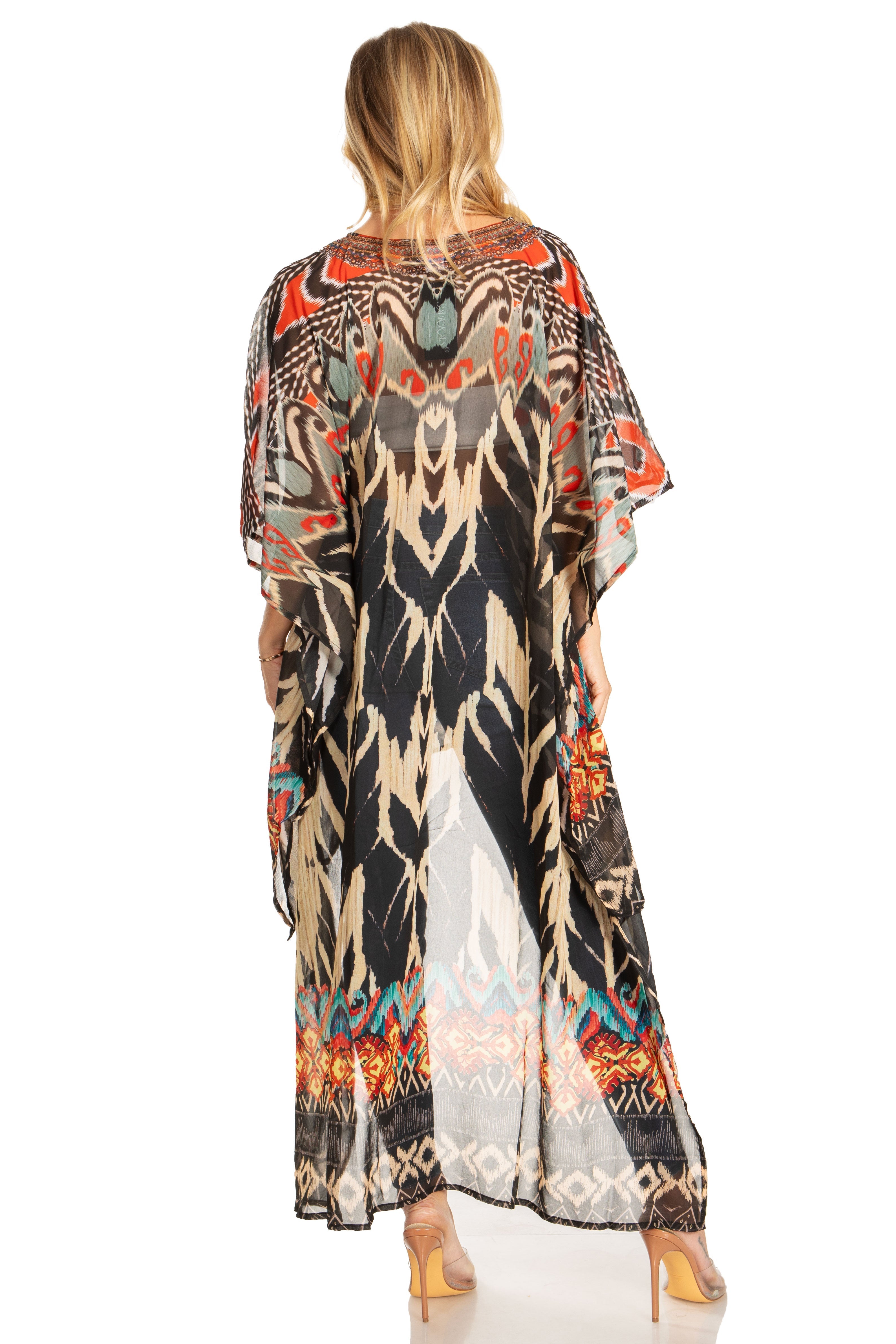 Sakkas Zeke Hi Low V-Neck Caftan Dress Printed Top Cover / Up