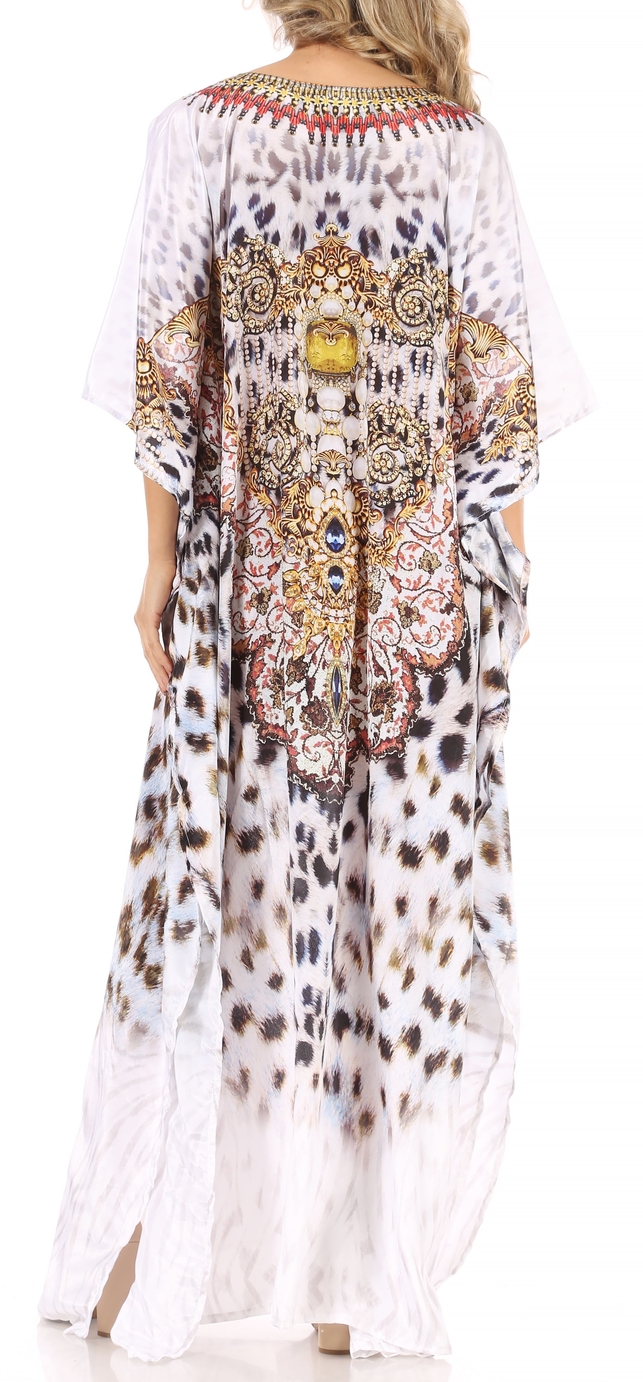 Sakkas Anahi Flowy Design V Neck Long Caftan Dress / Cover Up With Rhinestone
