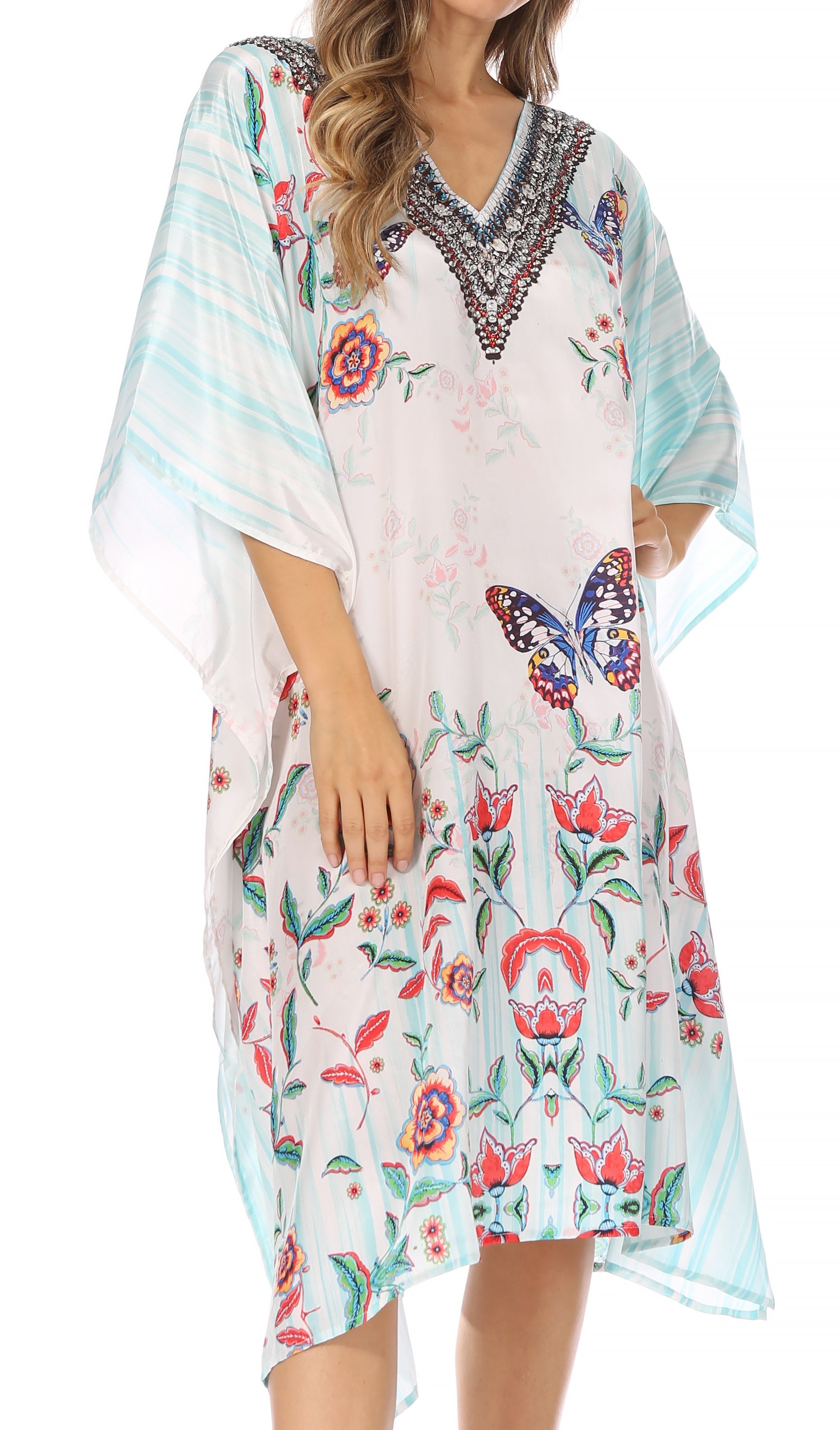 Sakkas MiuMiu Ligthweight Summer Printed Short Caftan Dress / Cover Up
