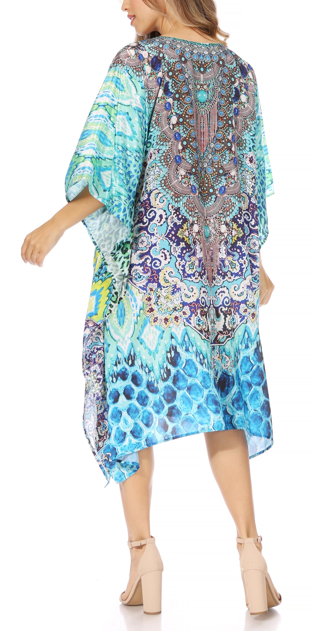 Sakkas MiuMiu Ligthweight Summer Printed Short Caftan Dress / Cover Up