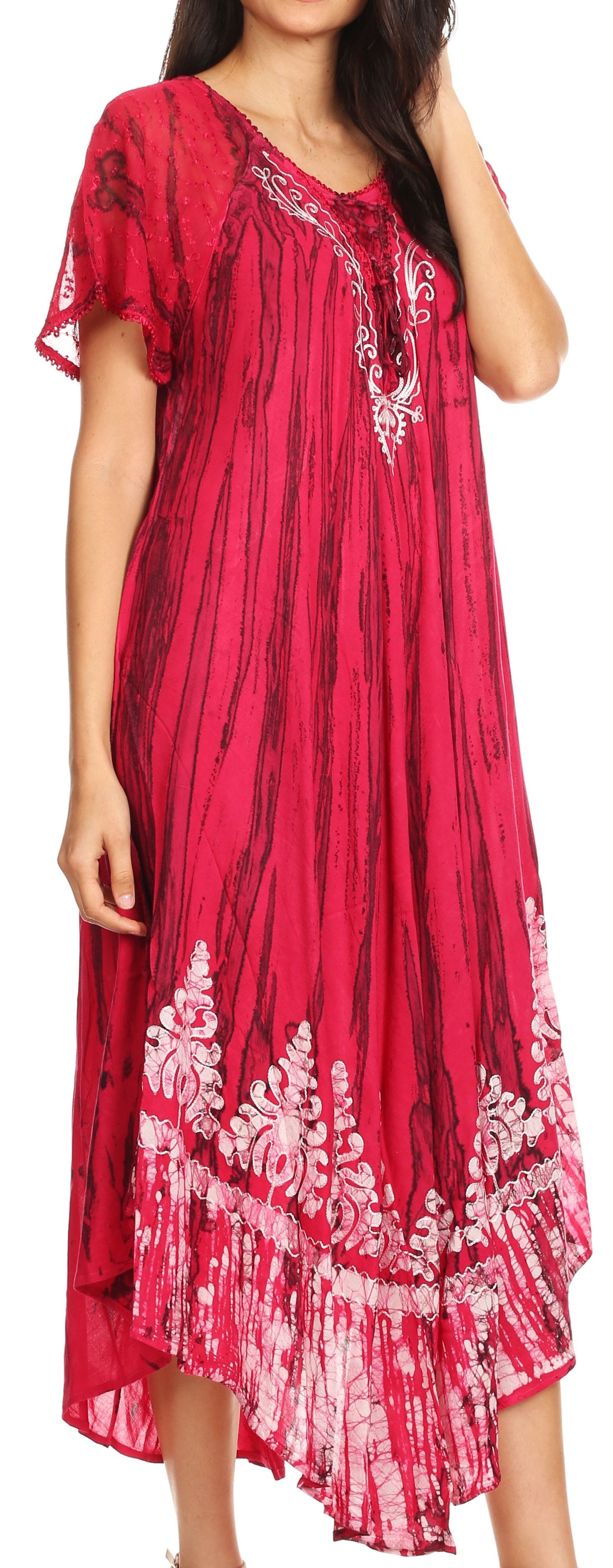 Sakkas Devora Women's Maxi NightGown Caftan Kaftan Dress Tie Dye Batik & Corset