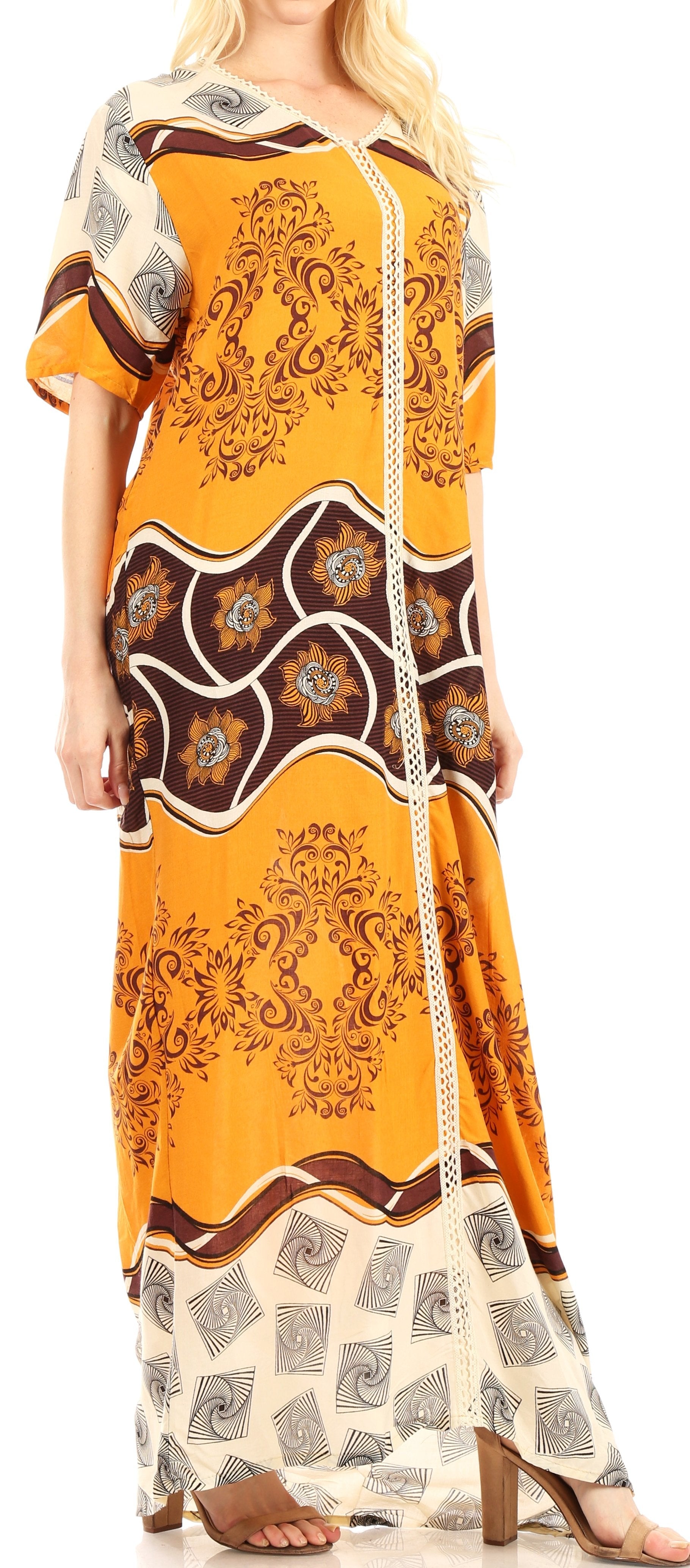 Sakkas Sabra Womens Long Casual Cover-up Tunic Kaftan V neck Dress