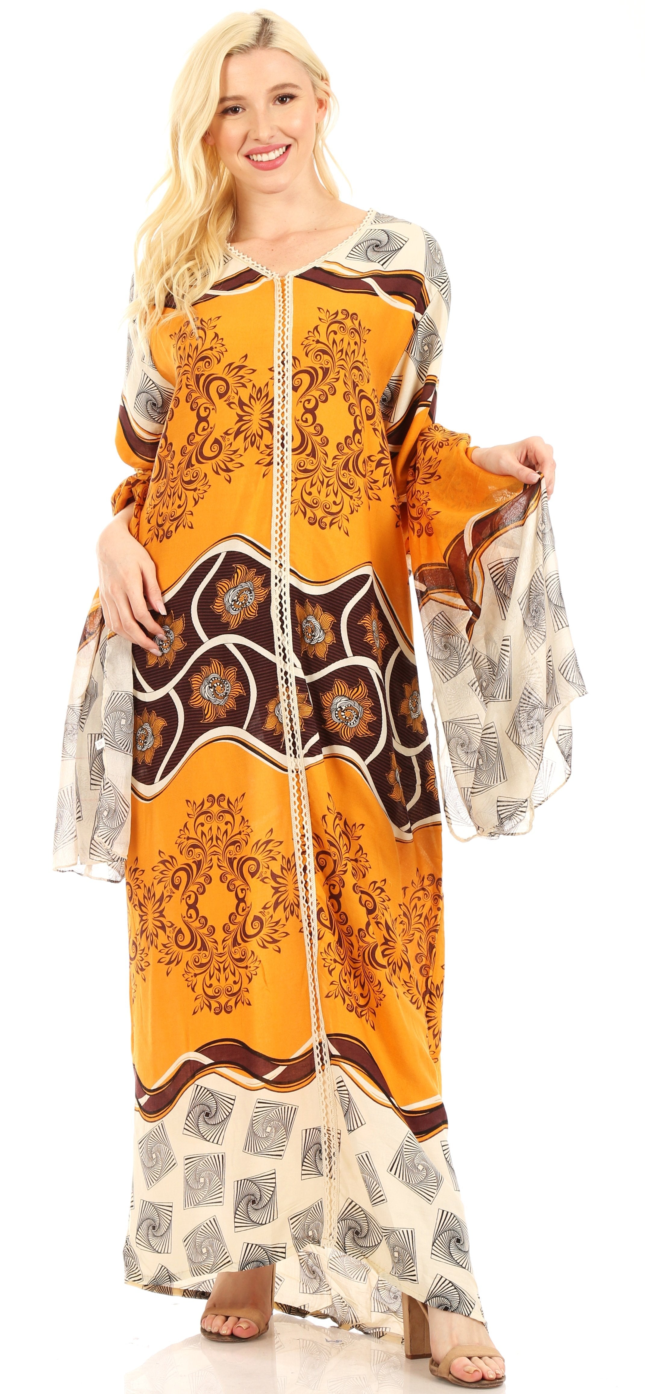 Sakkas Sabra Womens Long Casual Cover-up Tunic Kaftan V neck Dress
