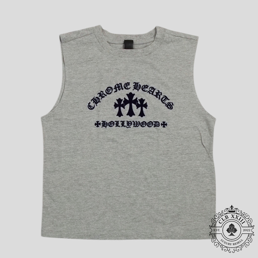 Chrome Hearts Women's Triple Cross Flocked Sleeveless Shirt in Gray