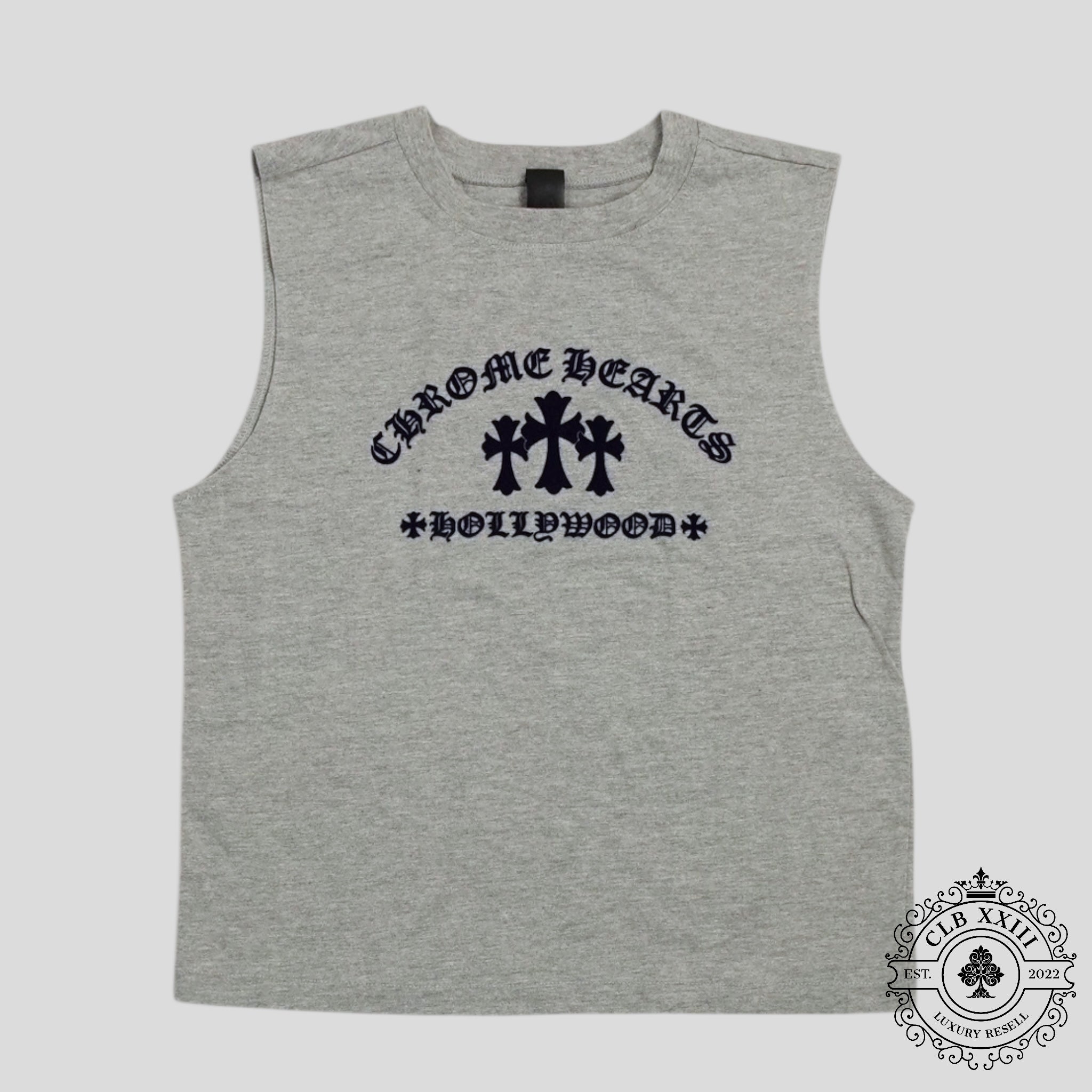 Chrome Hearts Women's Triple Cross Flocked Sleeveless Shirt in Gray
