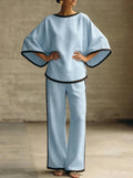 Loose Bat Sleeve Two-Piece Set – Round Neck Top & Wide Leg Pants