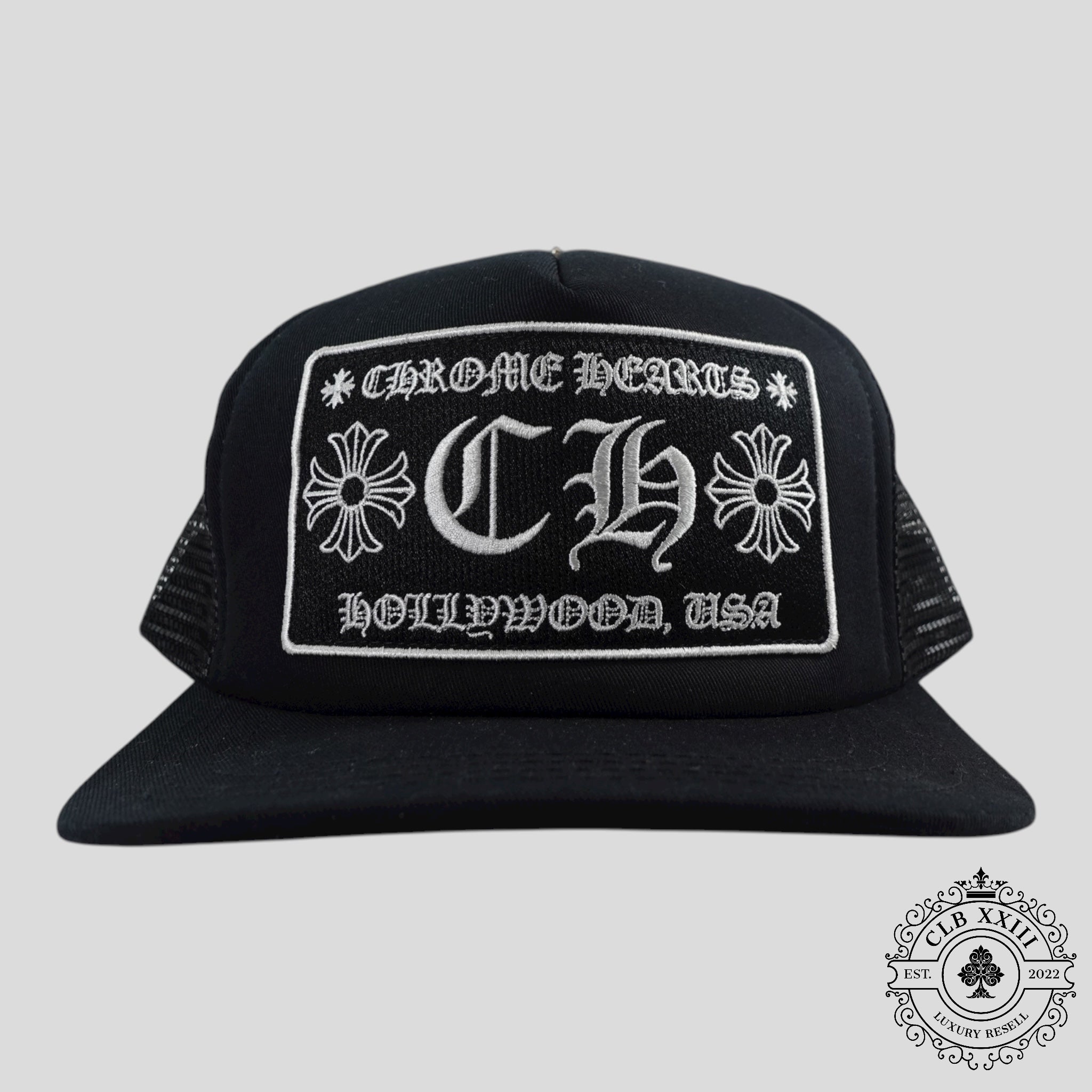 Chrome Hearts Hollywood CH Patch Trucker Hat in Black